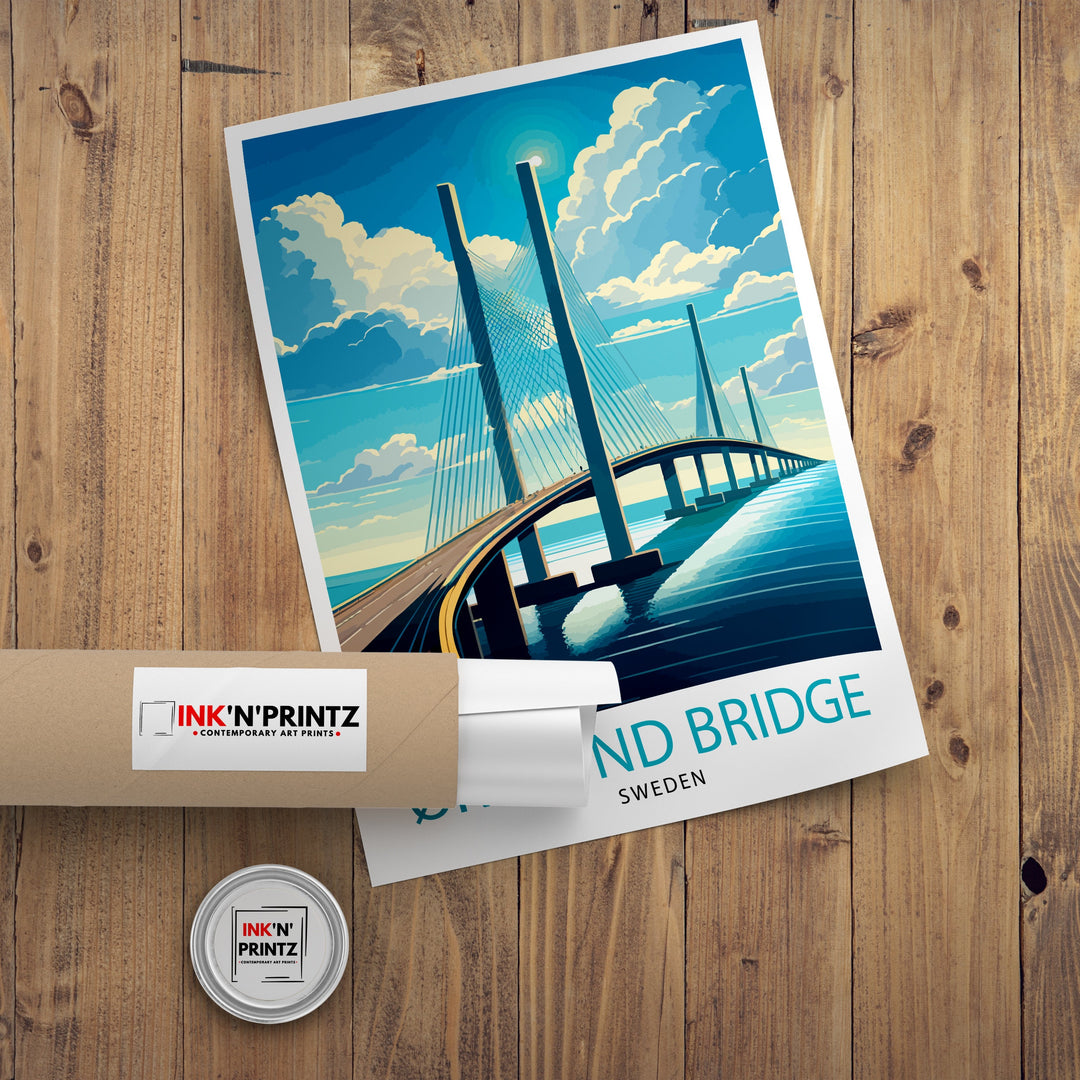 Oresund Bridge Sweden Travel Poster