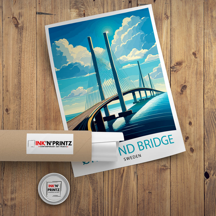 Oresund Bridge Sweden Travel Poster