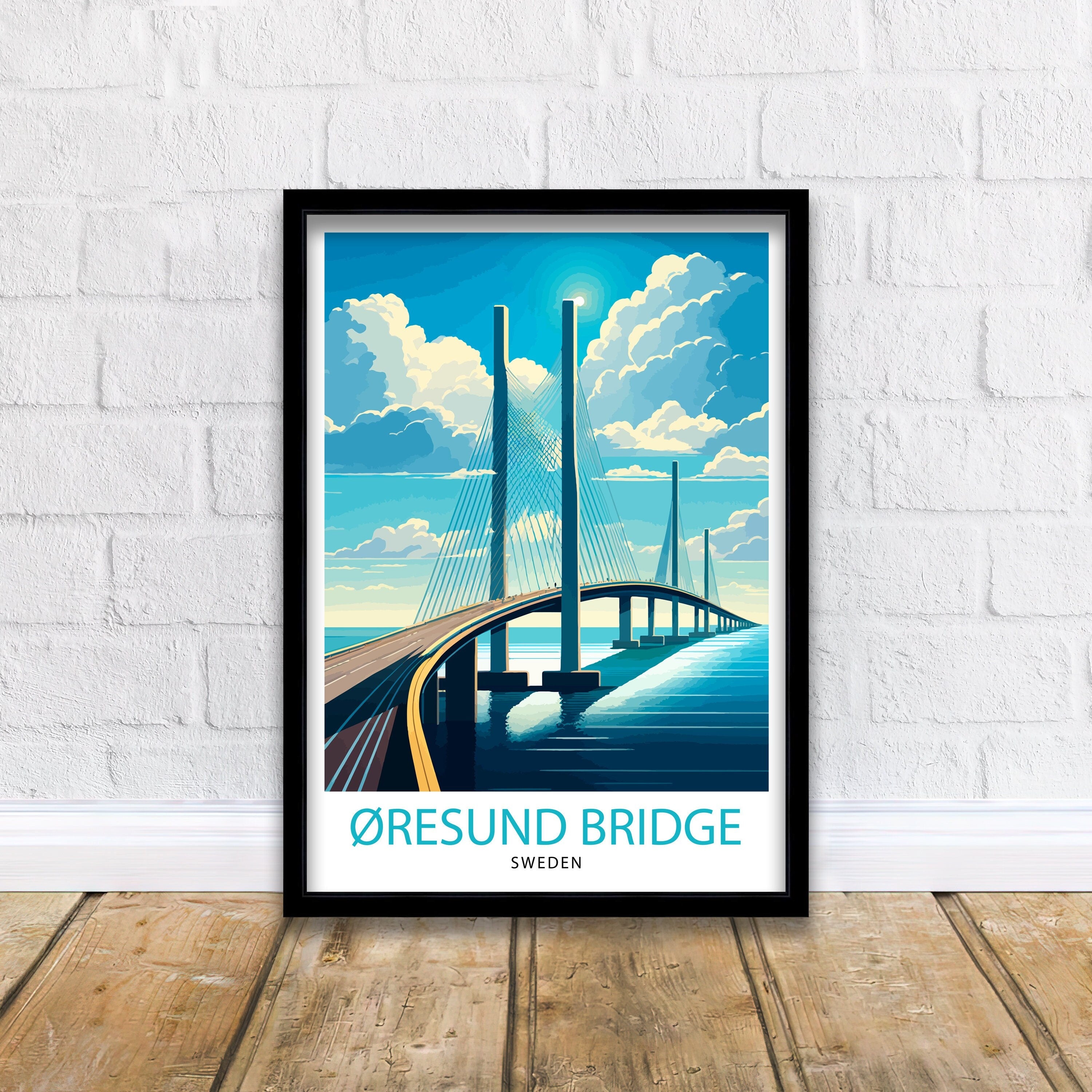 Oresund Bridge Sweden Art Print, Scandinavian Travel Poster