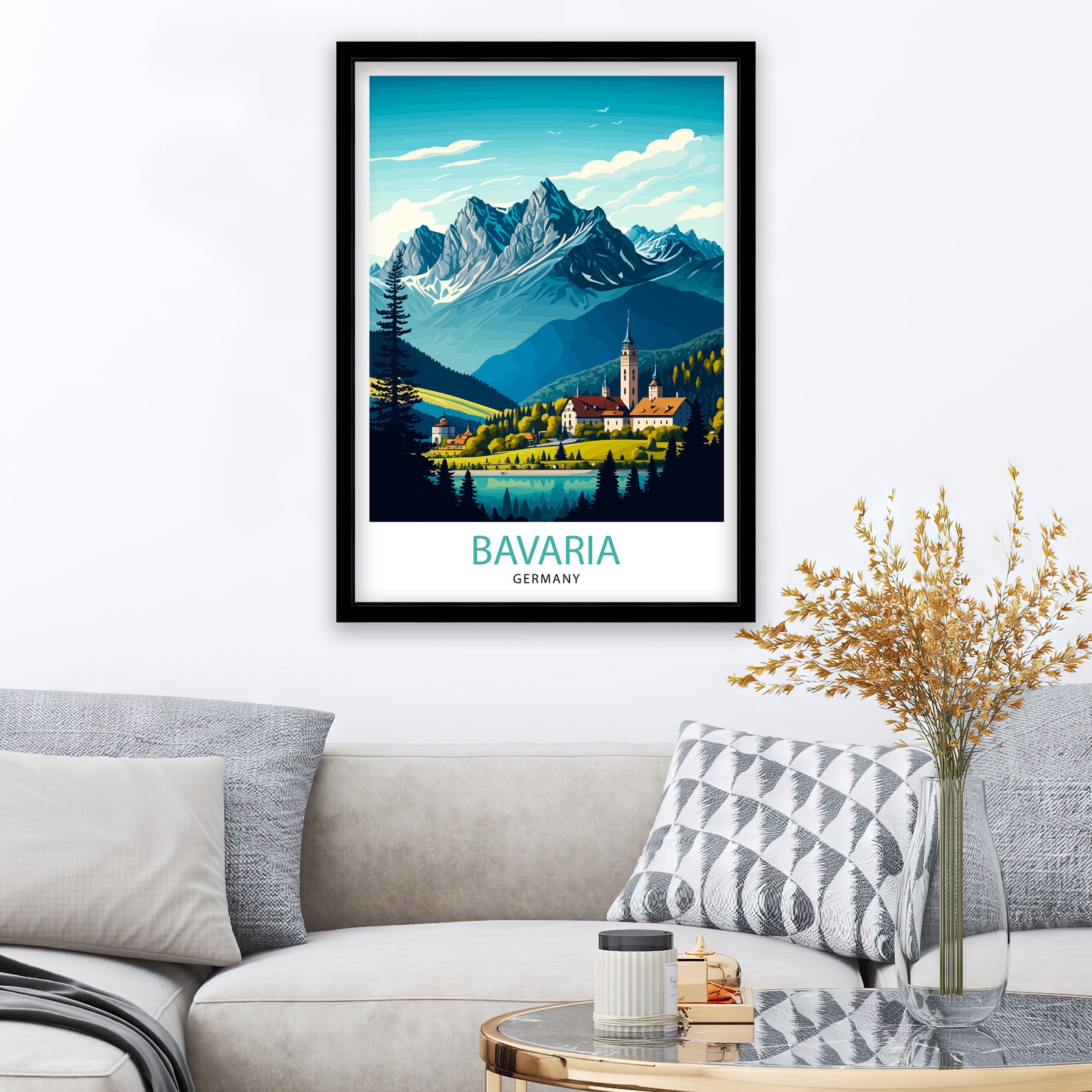 Bavarian Alps Travel Print, Germany Illustration