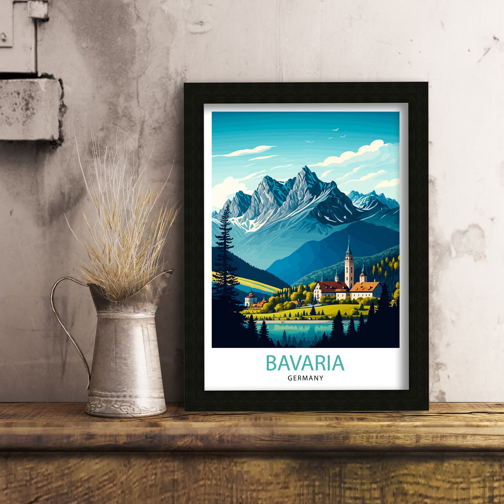 Bavarian Alps Travel Print, Germany Illustration