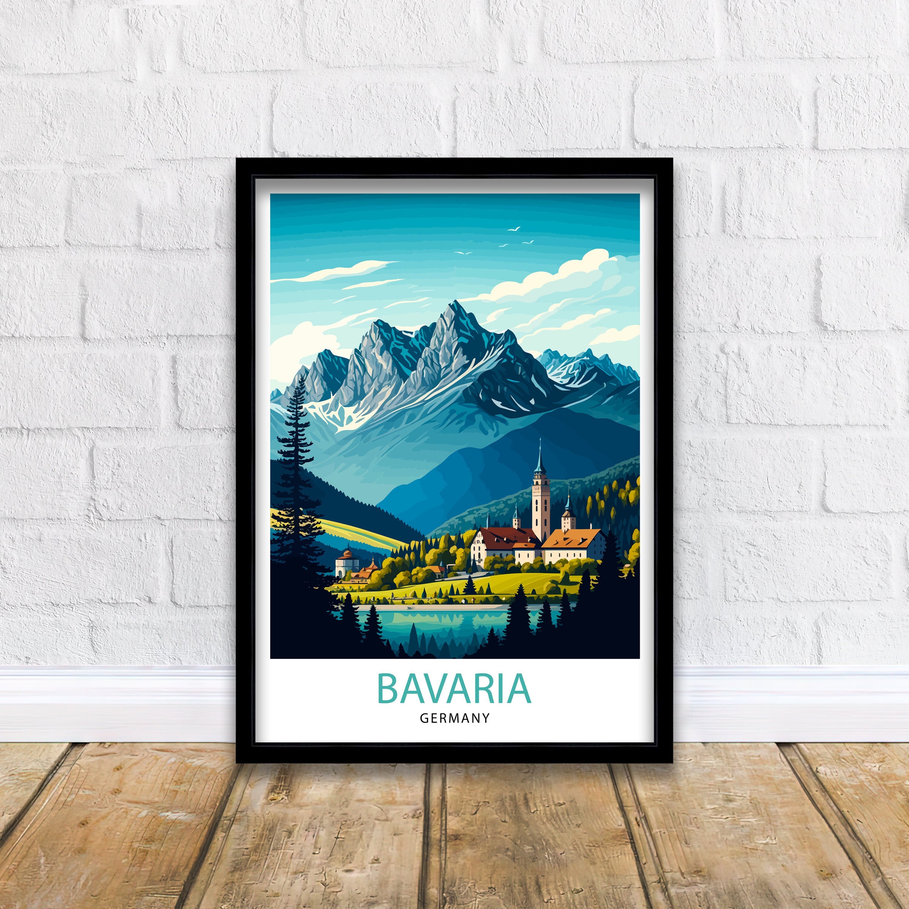 Bavarian Alps Travel Print, Germany Illustration