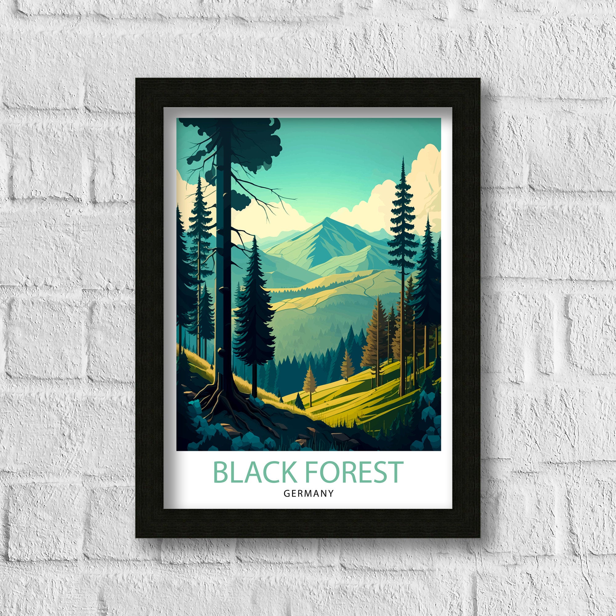 Black Forest Germany Travel Poster, Illustrated Wall Art