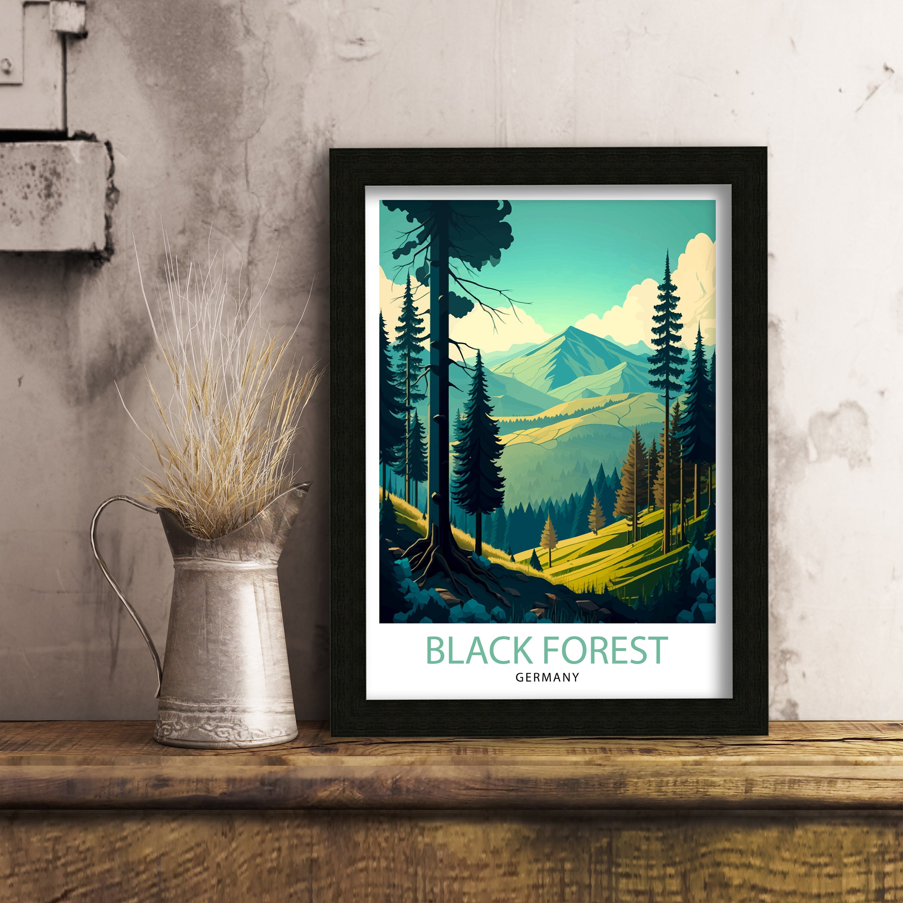 Black Forest Germany Travel Poster, Illustrated Wall Art