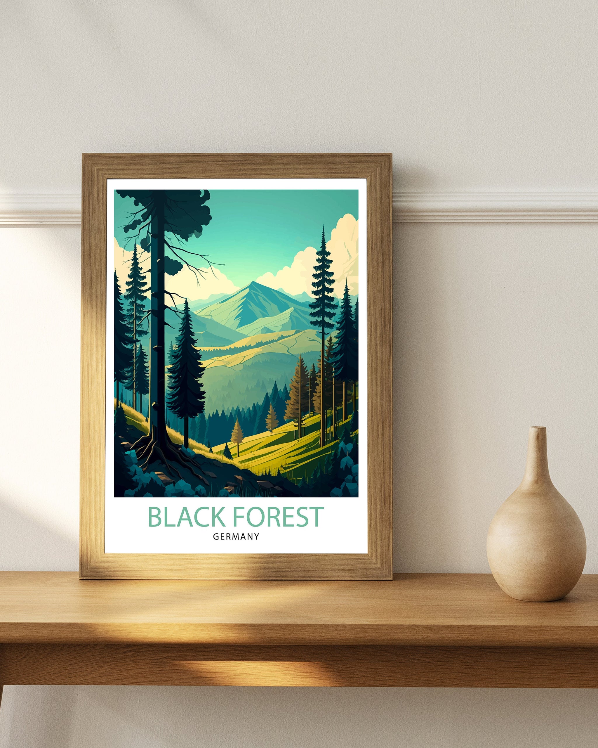 Black Forest Germany Travel Poster, Illustrated Wall Art