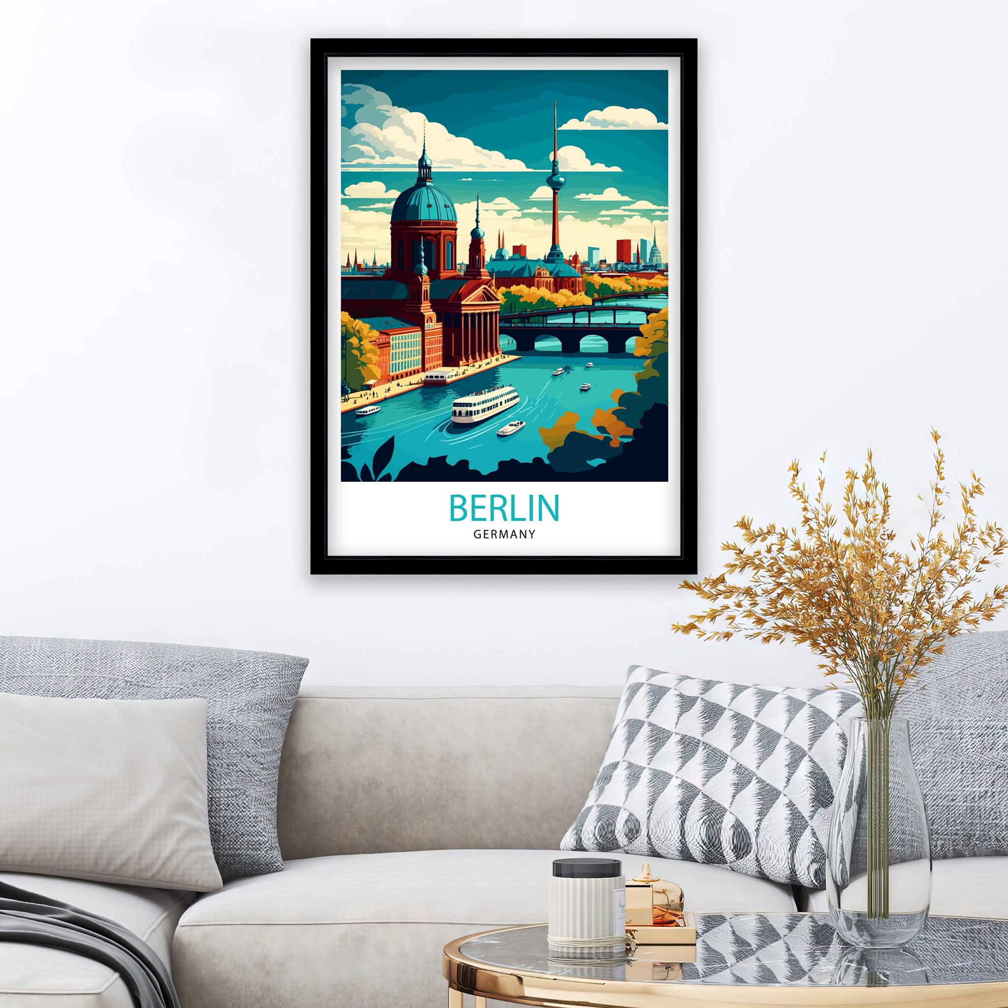 Berlin Germany Travel Poster, Cityscape Illustration