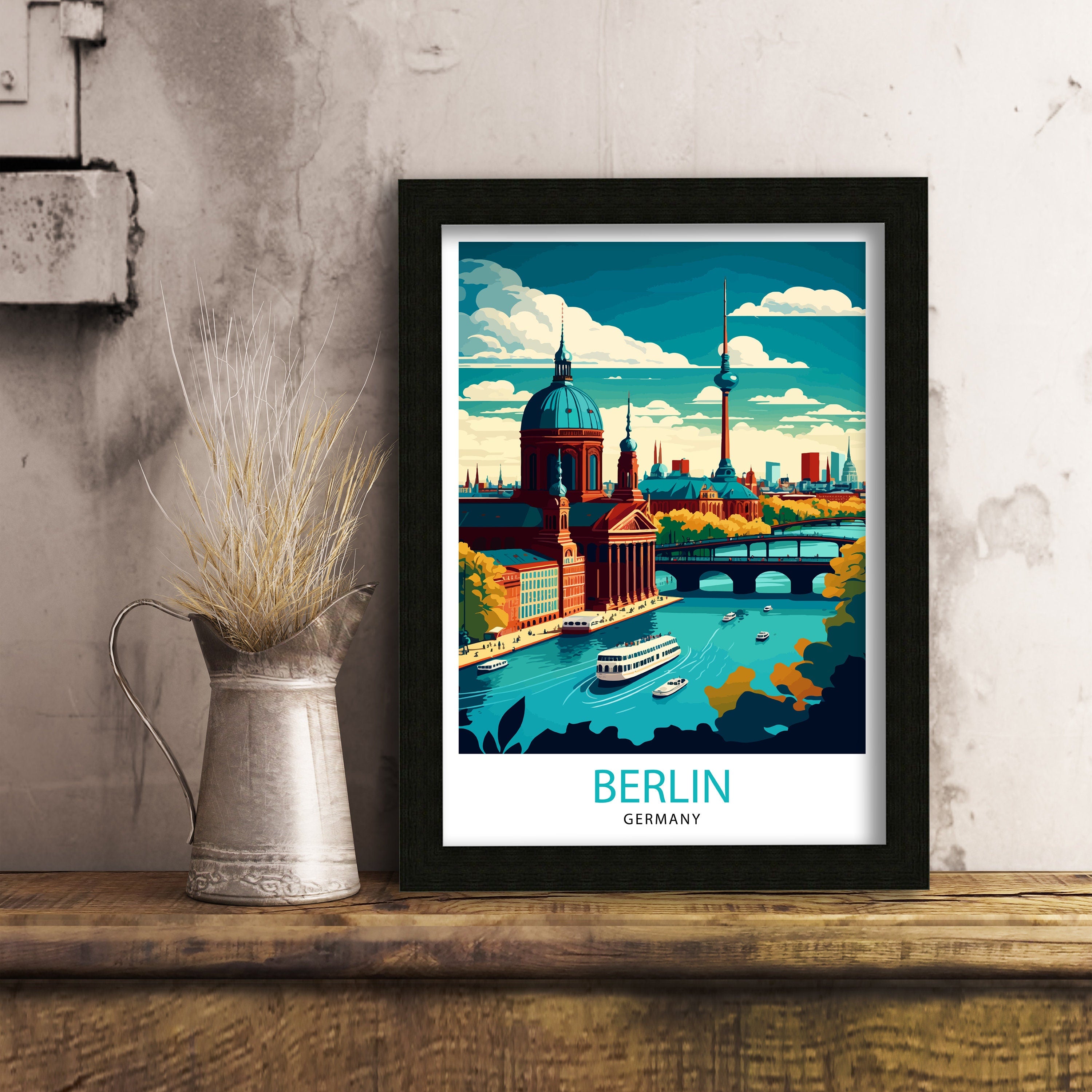 Berlin Germany Travel Poster, Cityscape Illustration