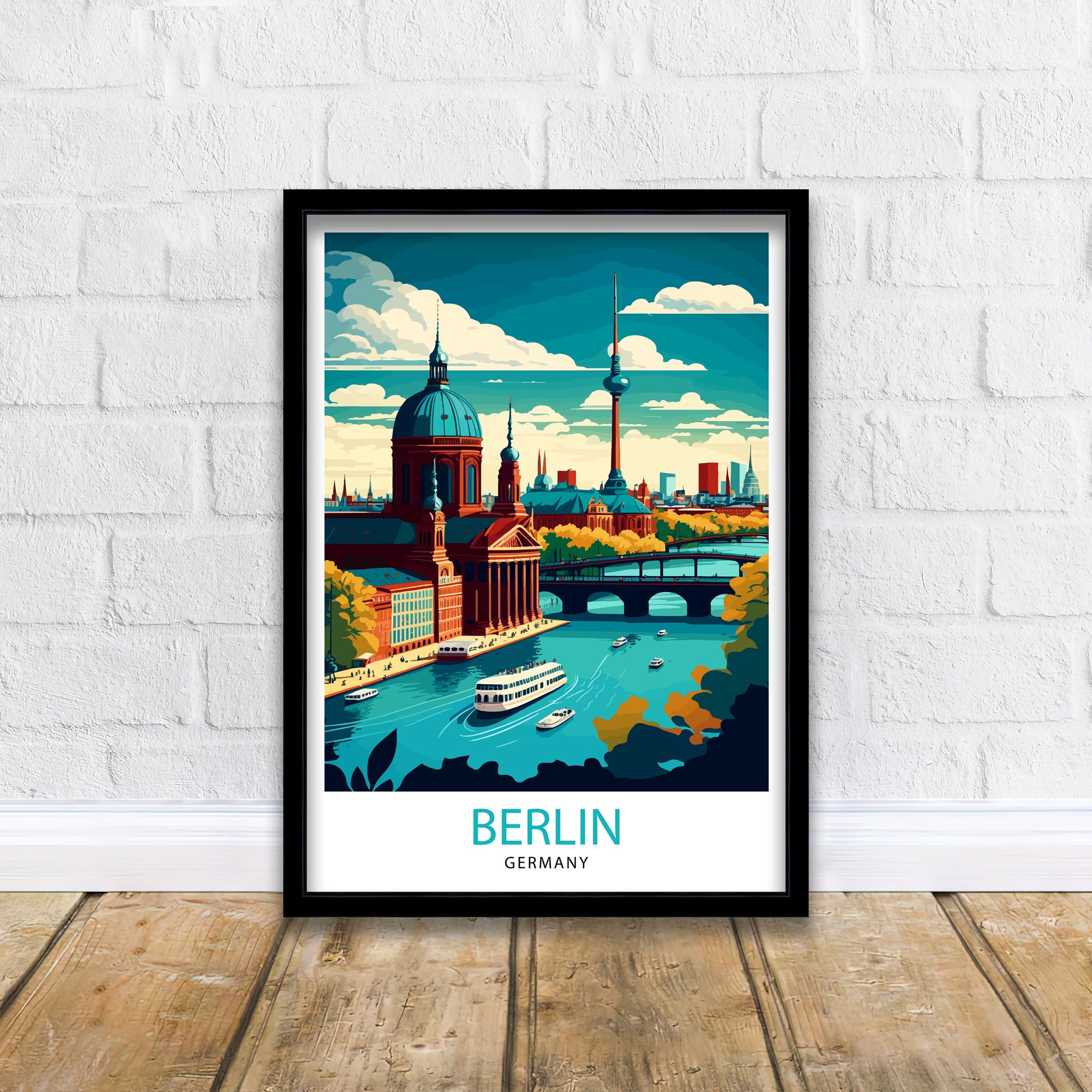 Berlin Germany Travel Poster, Cityscape Illustration