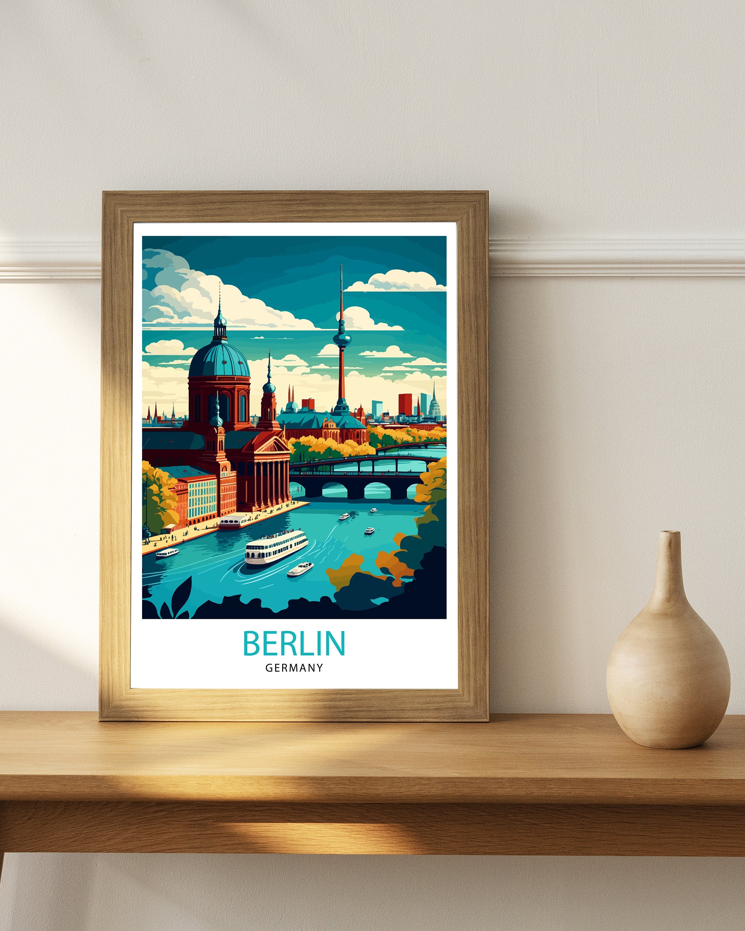 Berlin Germany Travel Poster, Cityscape Illustration