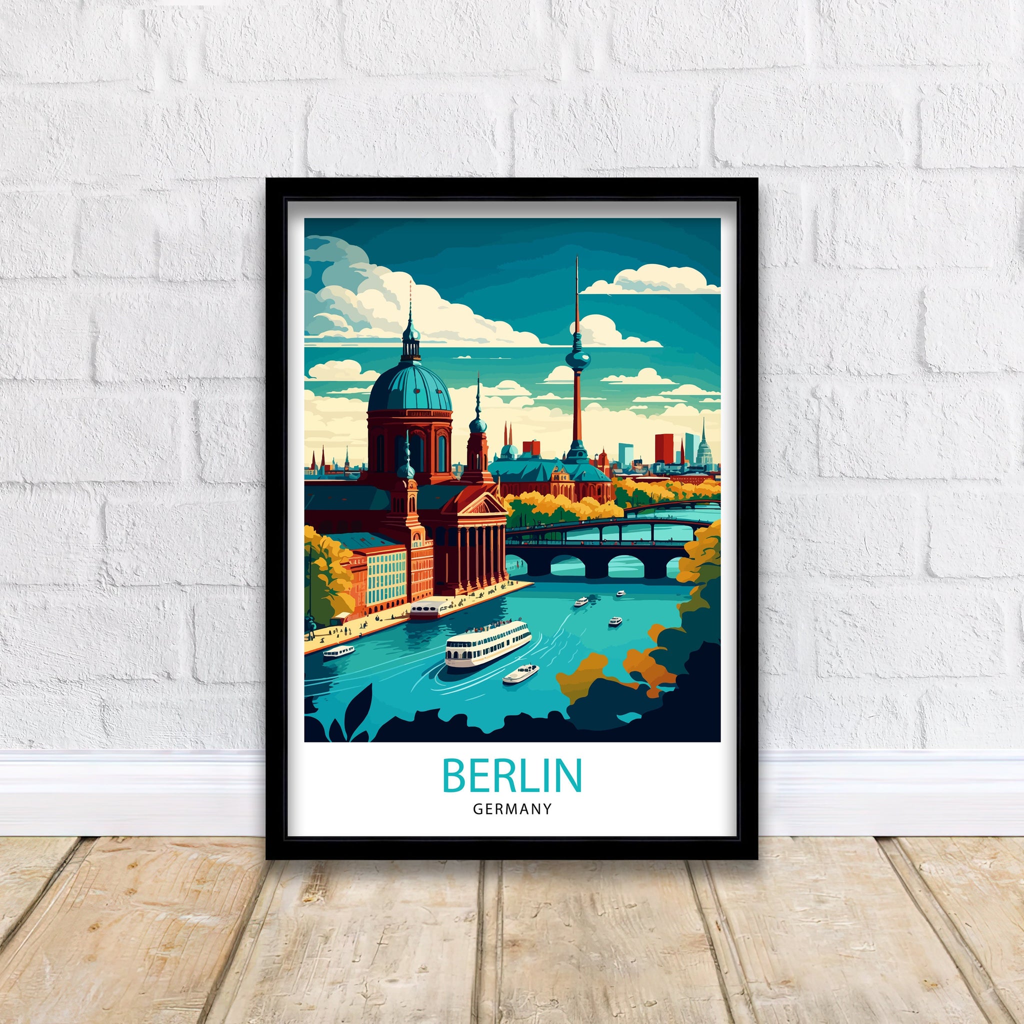 Berlin Germany Travel Poster, Cityscape Illustration