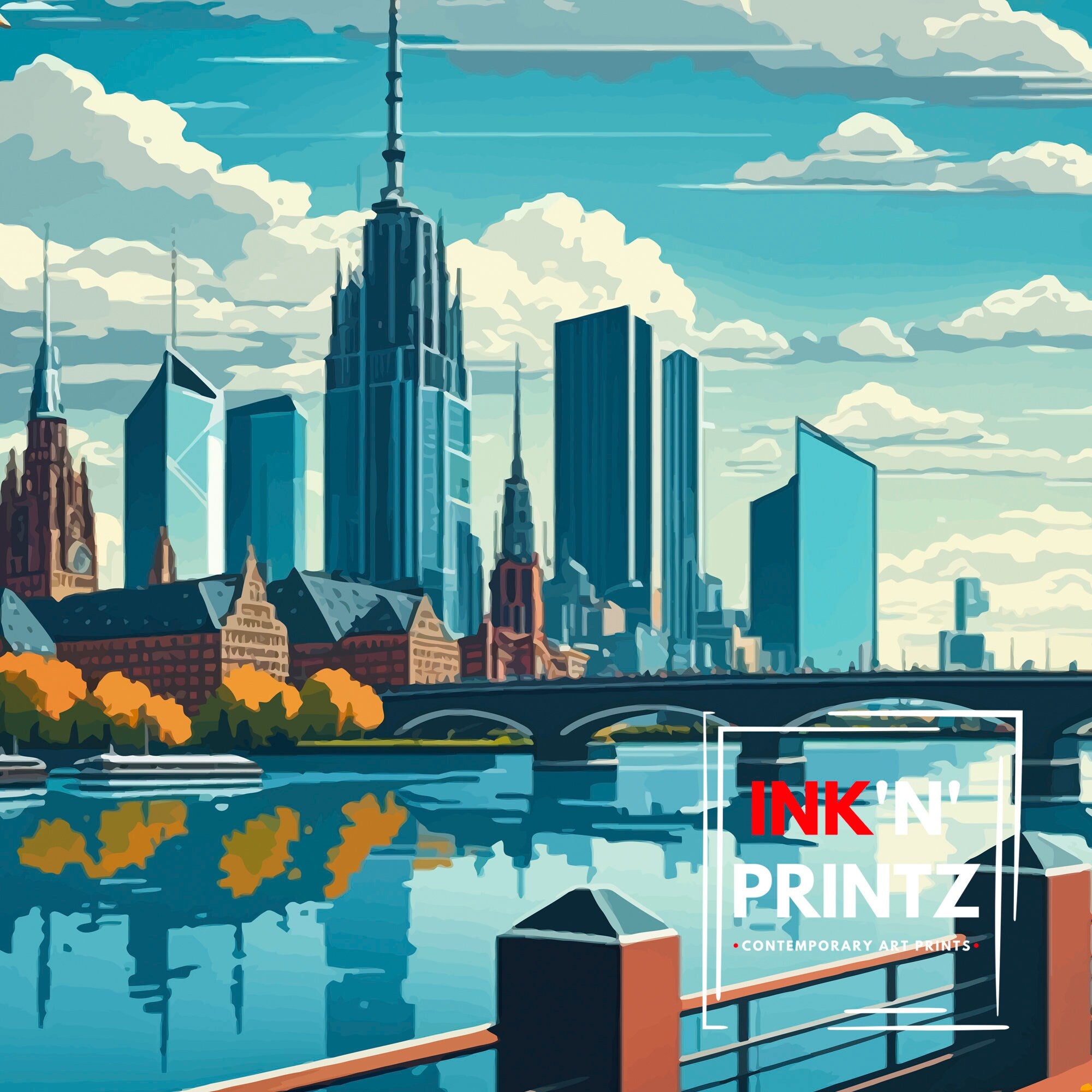 Frankfurt Germany Skyline Art Print, Travel Poster