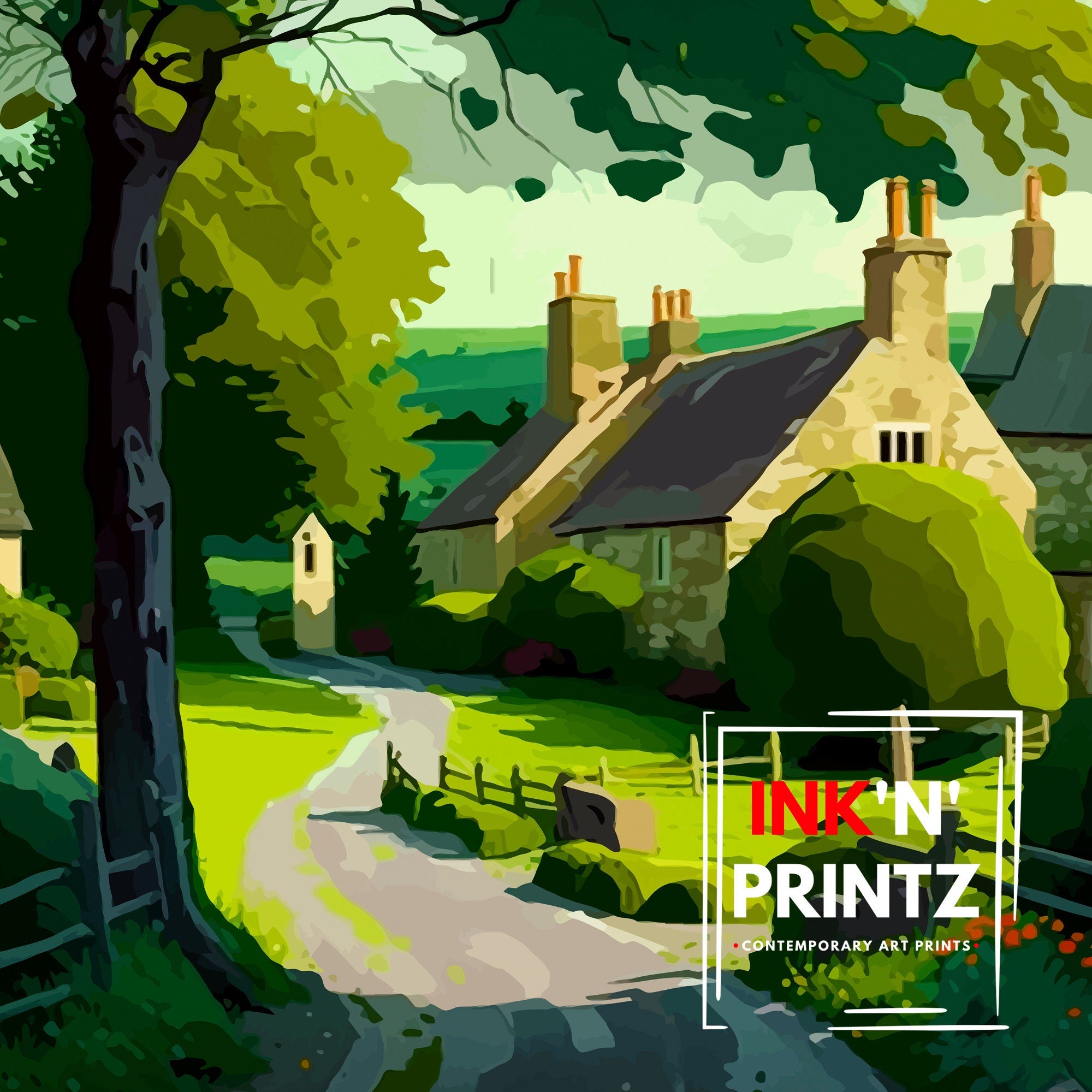 Cotswolds Travel Poster | English Countryside Art Print