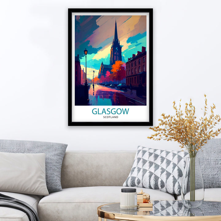 Glasgow Scotland Travel Poster Glasgow Wall Art, Glasgow Home Decor Glasgow Illustration Travel Poster Gift for Glasgow Scotland Home Decor