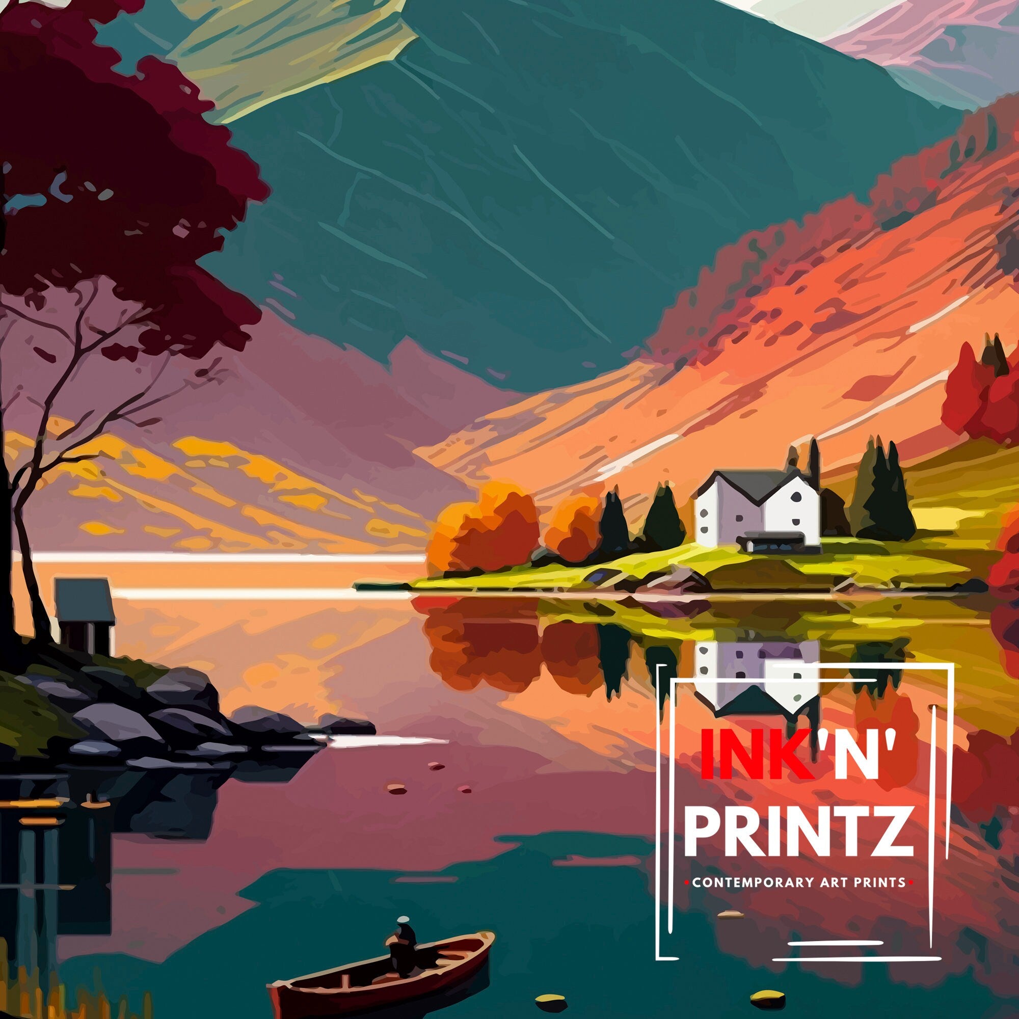 Lake District Cumbria Travel Print Lake District Wall Art Lake District Home Decor Lake District Illustration Travel Poster, Gift for Lake