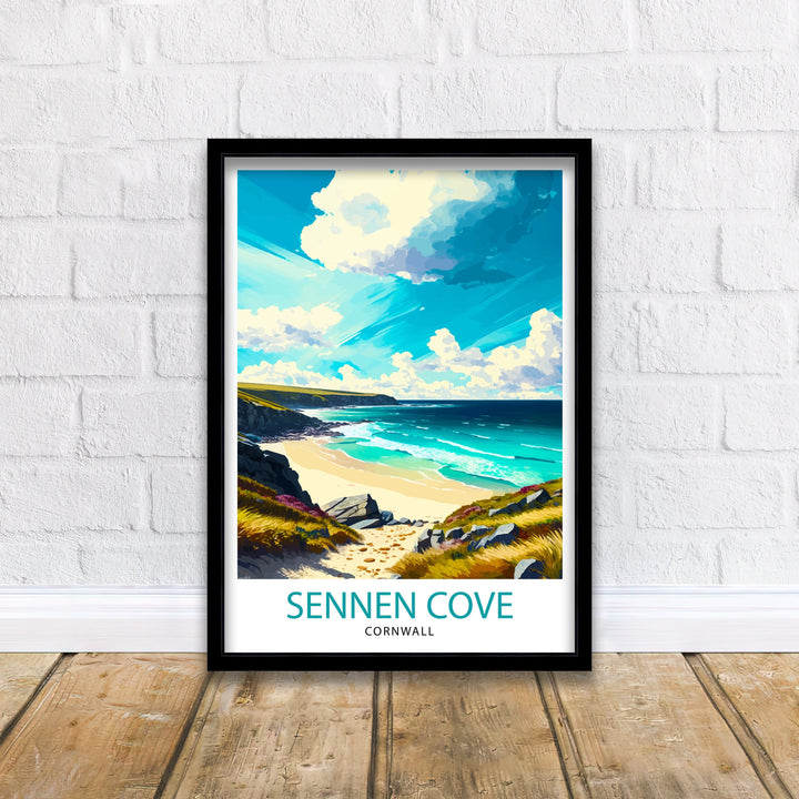 Sennen Cove Cornwall Travel Poster Cornwall Wall Art Sennen Cove Illustration Cornwall Travel Poster Gift For Cornwall Home Decor