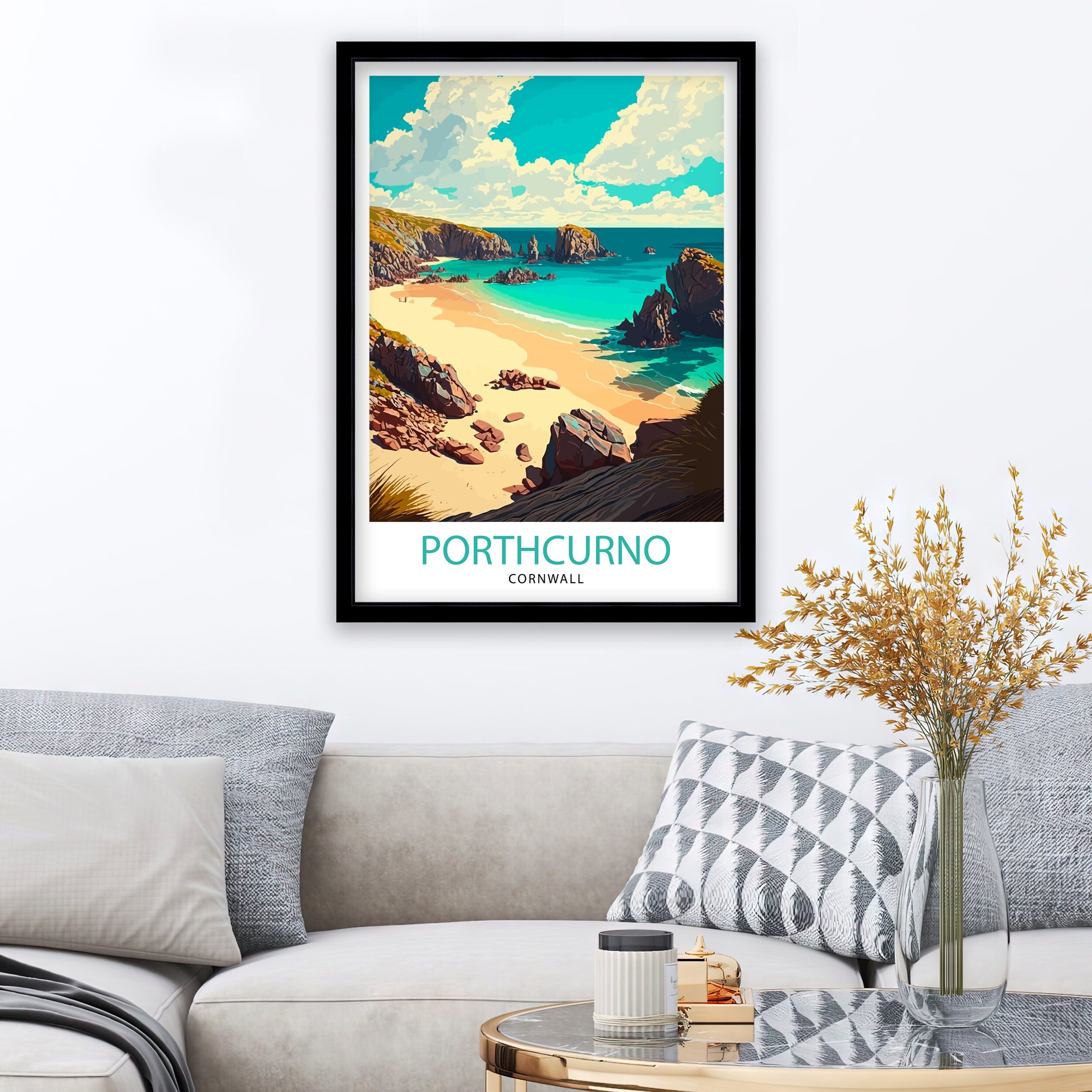 Porthcurno Beach Print, Cornwall Travel Poster