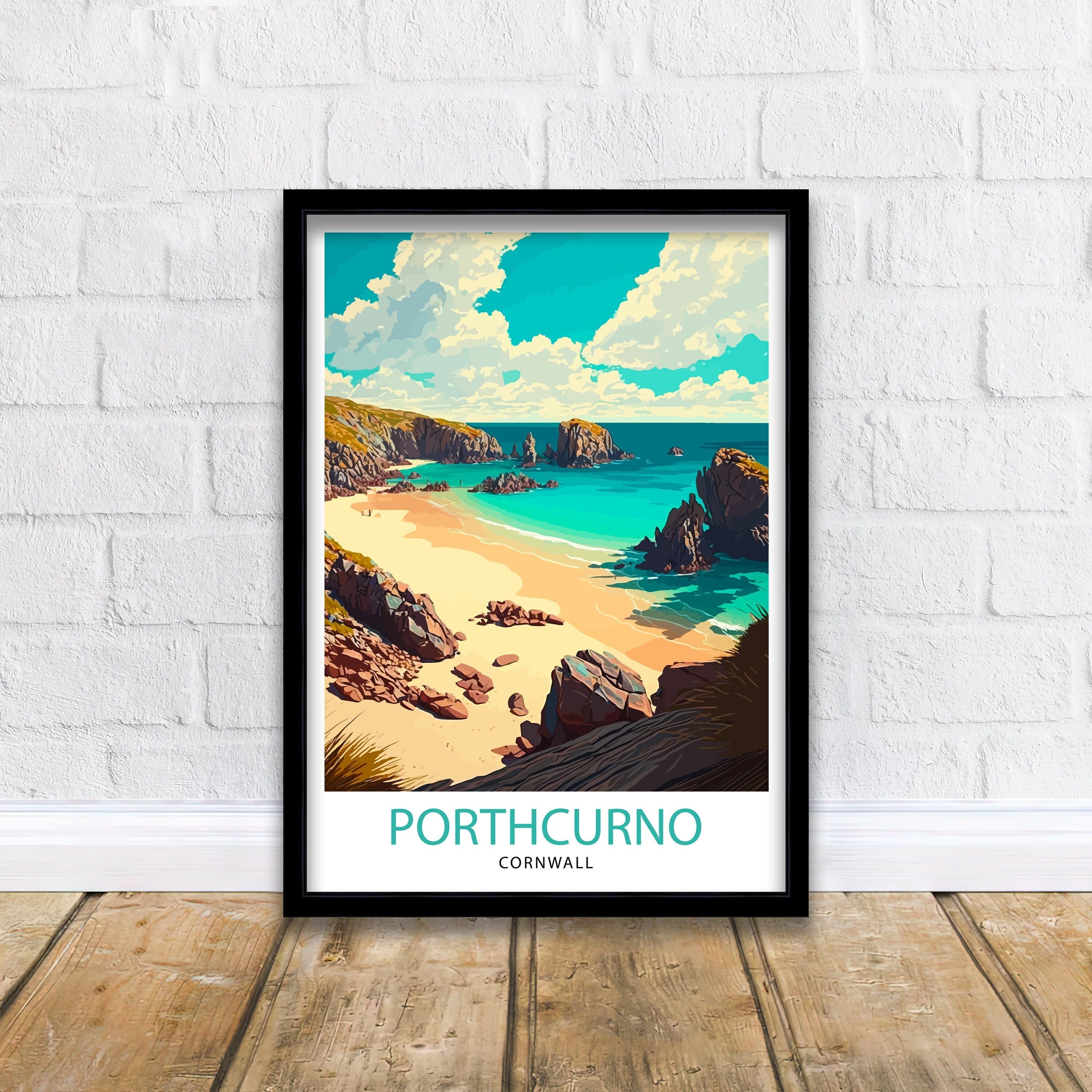 Porthcurno Beach Print, Cornwall Travel Poster