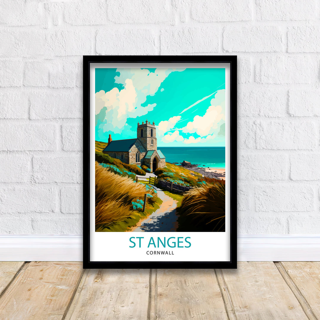 St Agnes Cornwall Travel Poster St Agnes Wall Art St Agnes Home Decor Cornwall Illustration Travel Poster Gift for Cornwall Lover, UK Travel