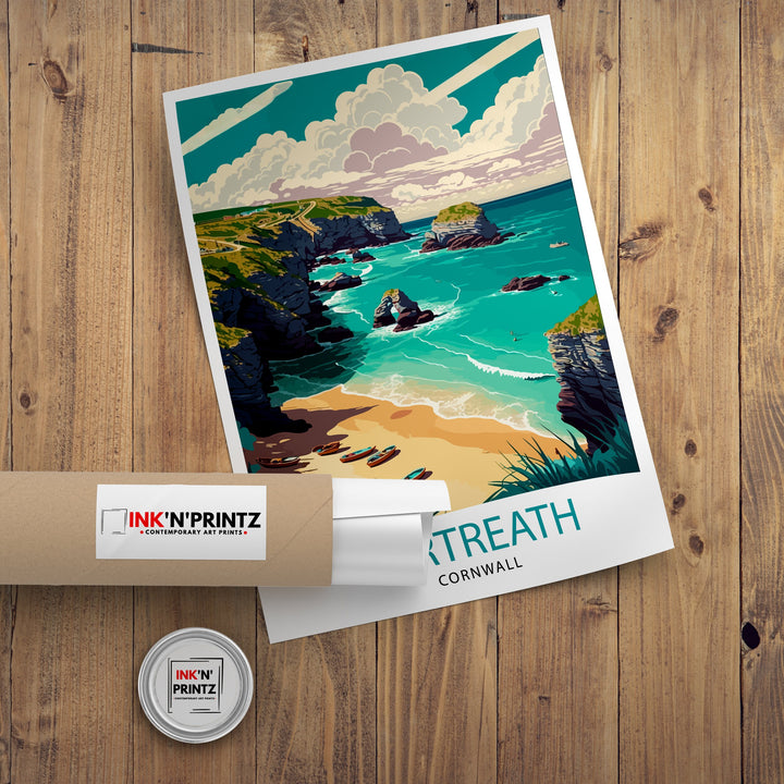 Portreath Cornwall Travel Poster Portreath Wall Art Cornwall Illustration Travel Poster Gift for Cornwall Home Decor