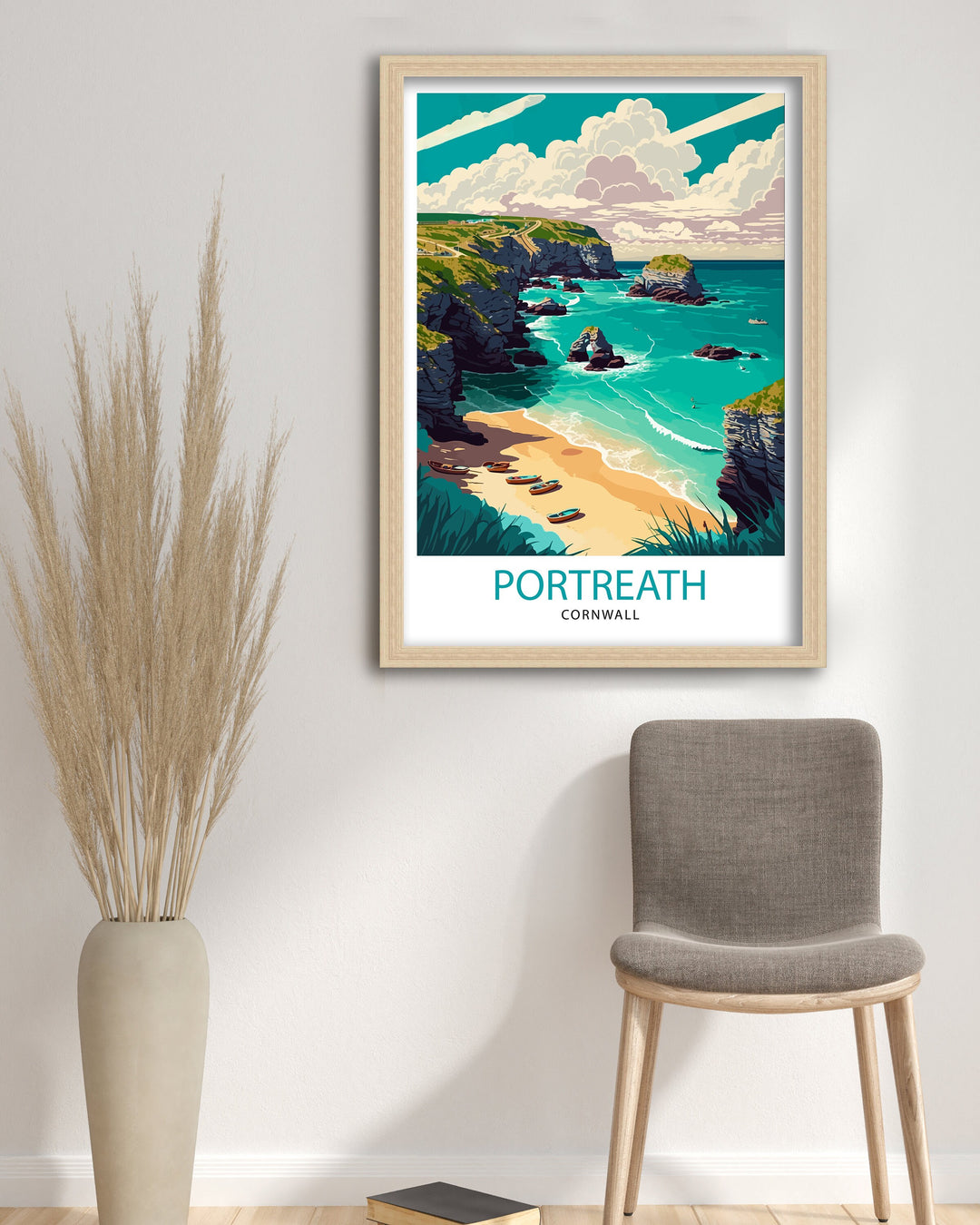 Portreath Cornwall Travel Poster Portreath Wall Art Cornwall Illustration Travel Poster Gift for Cornwall Home Decor