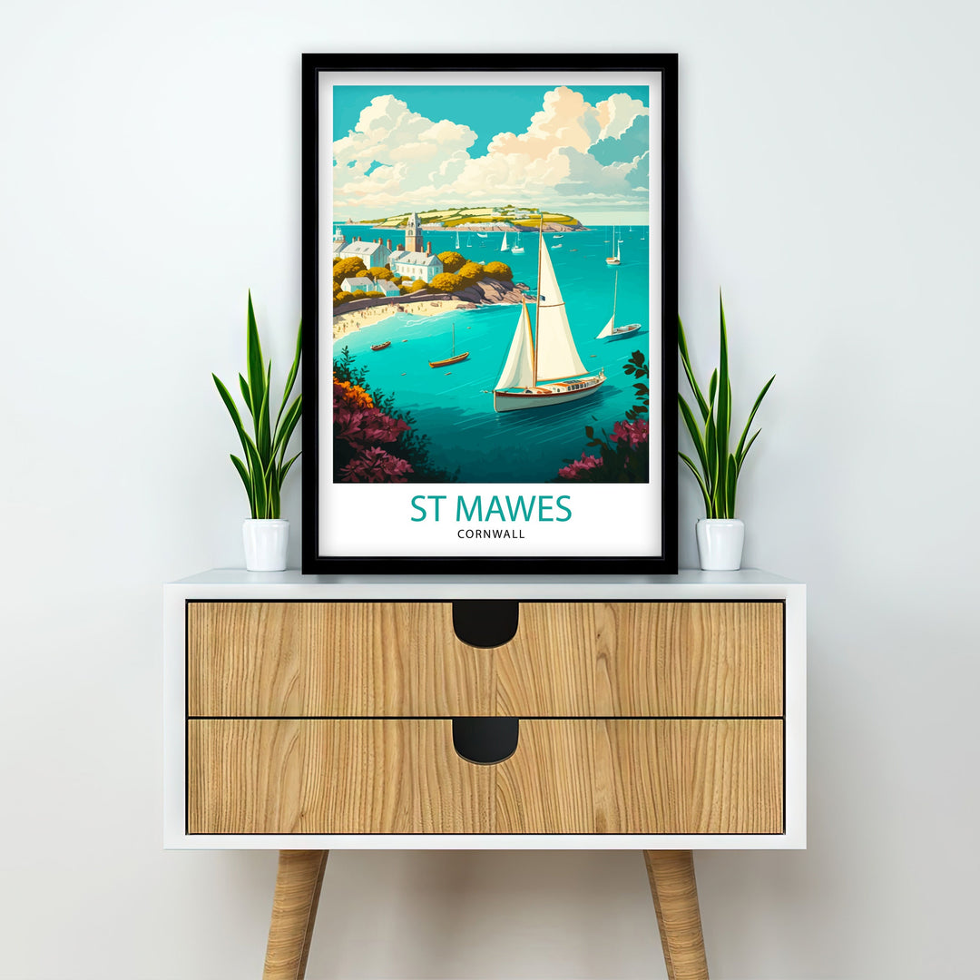 St Mawes Cornwall Travel Poster St Mawes Wall Art Cornwall Illustration Travel Poster Gift For St Mawes, Cornwall Home Decor