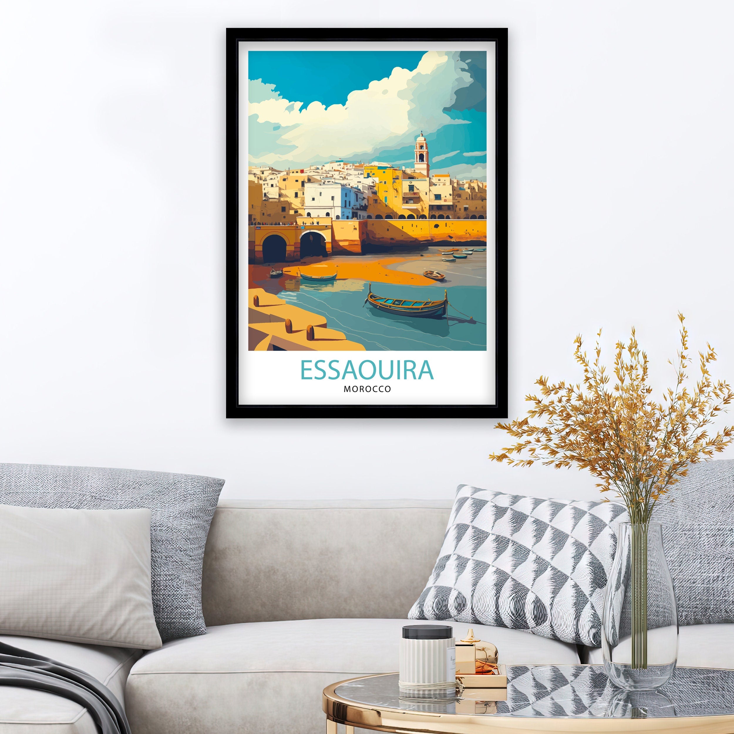 Essaouira Morocco Travel Illustration, Coastal Town Art Print