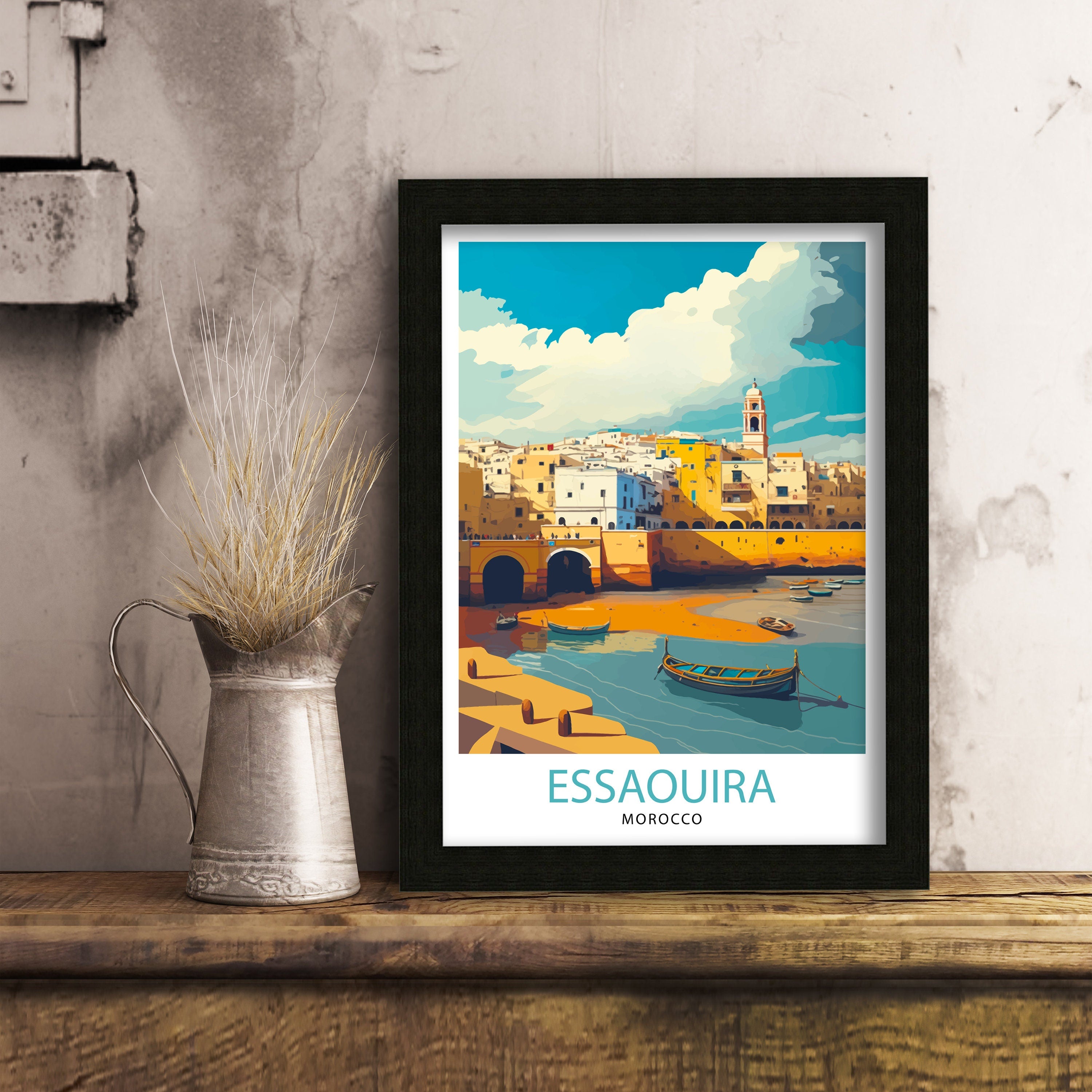 Essaouira Morocco Travel Illustration, Coastal Town Art Print