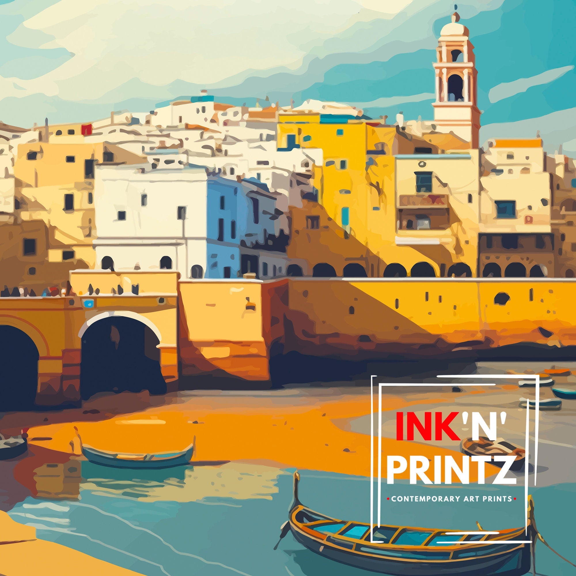 Essaouira Morocco Travel Illustration, Coastal Town Art Print