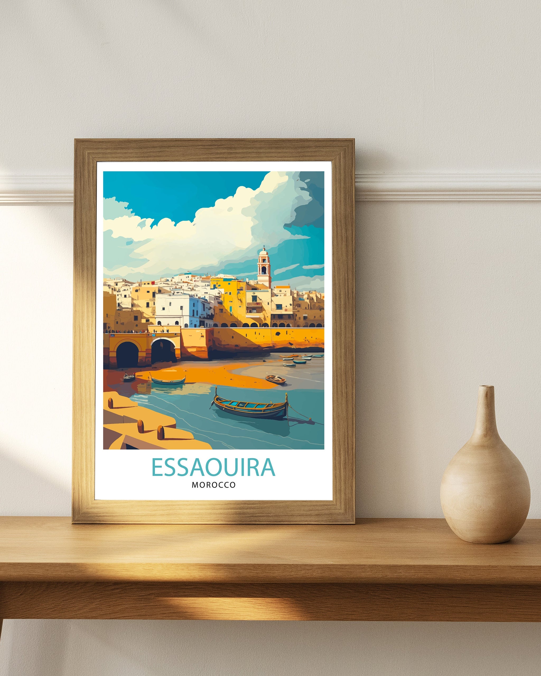 Essaouira Morocco Travel Illustration, Coastal Town Art Print