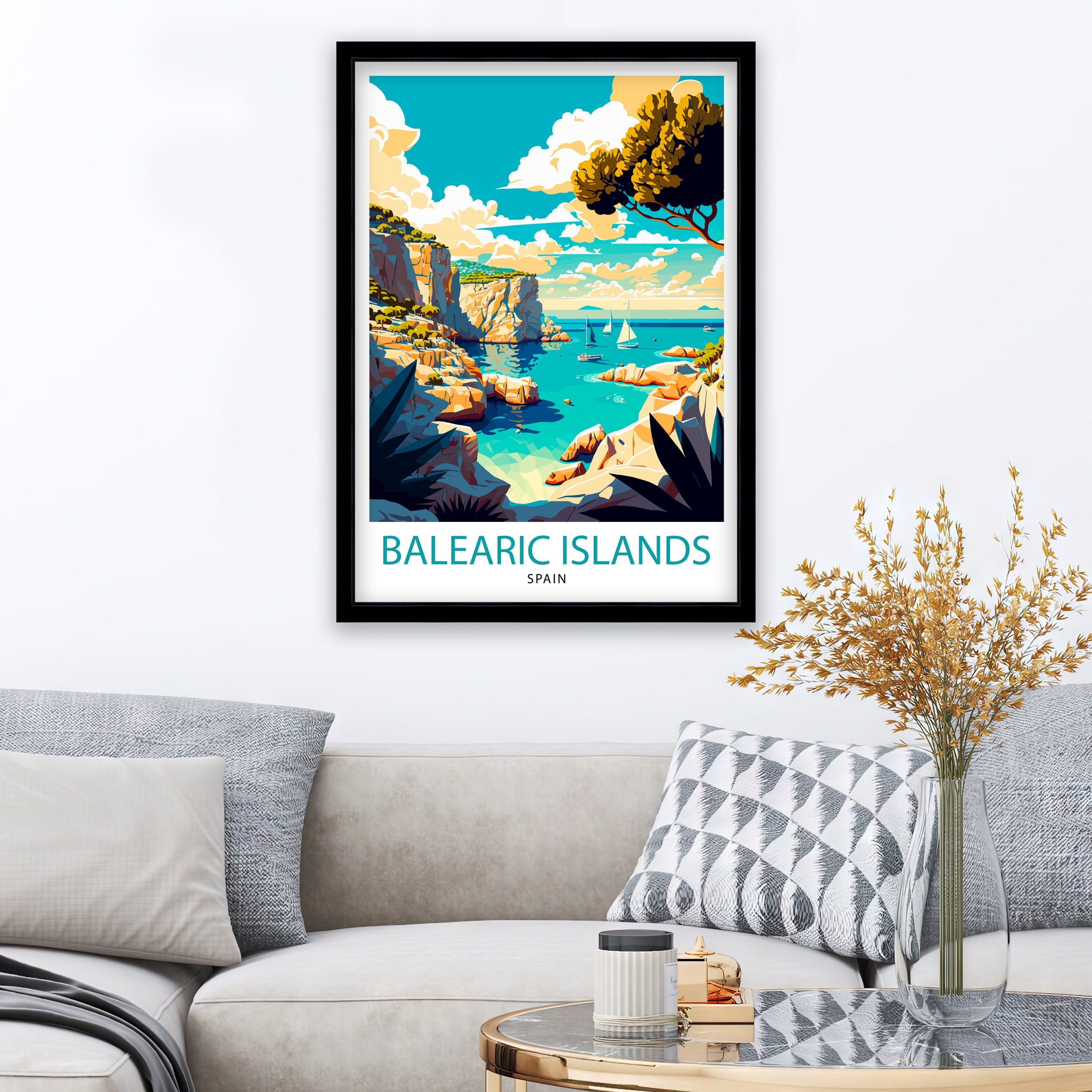 Balearic Islands Travel Poster, Coastal Spain Art Print