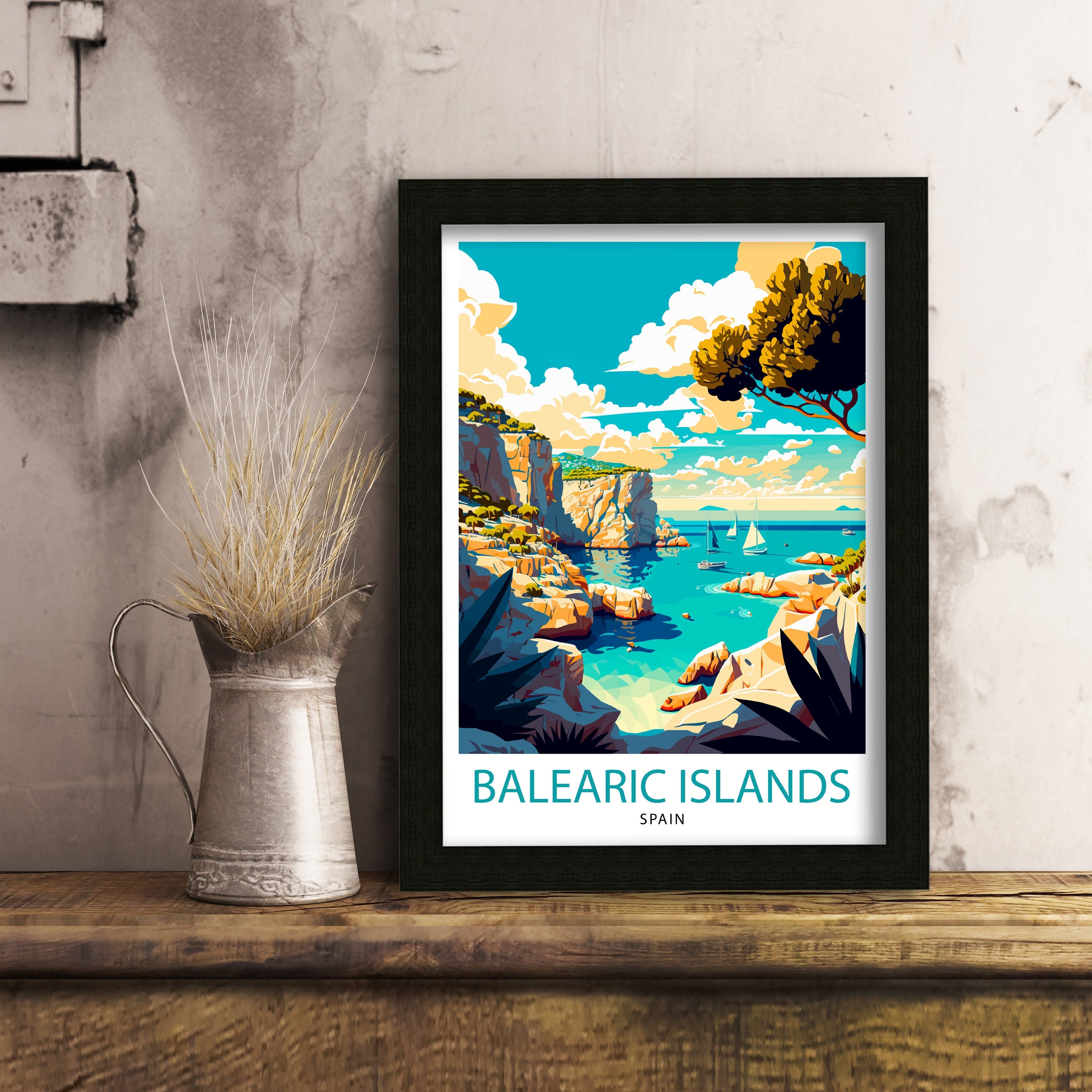 Balearic Islands Travel Poster, Coastal Spain Art Print