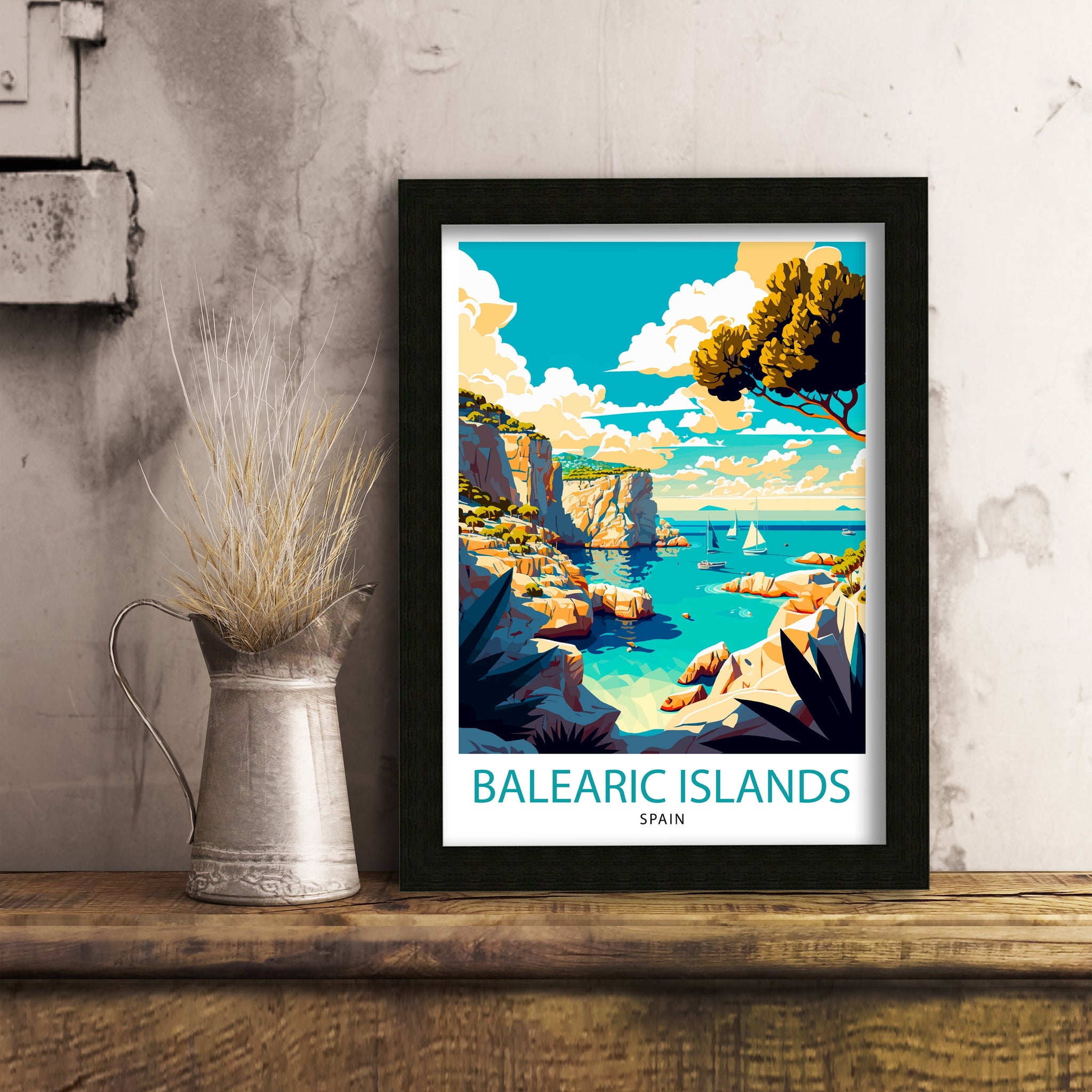 Balearic Islands Travel Poster, Coastal Spain Art Print