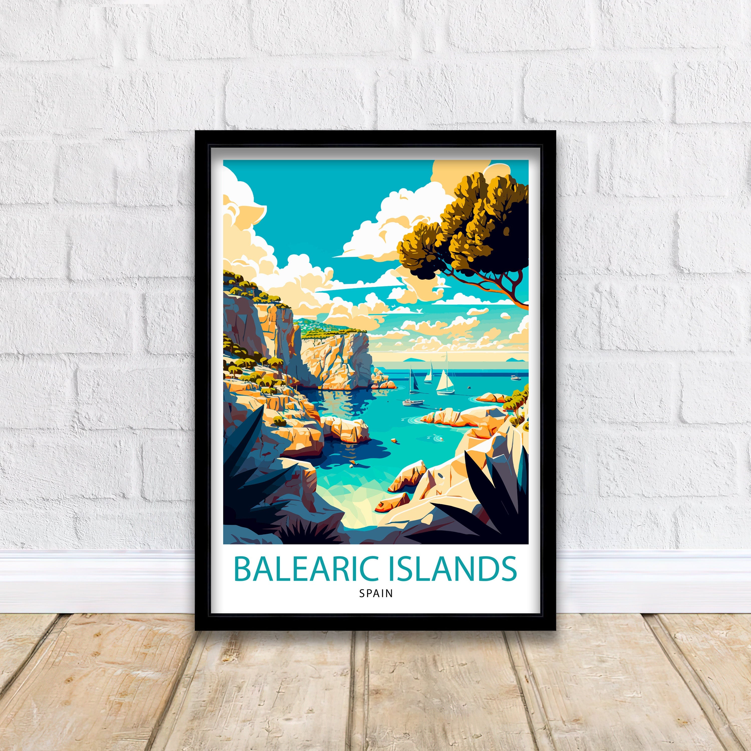 Balearic Islands Travel Poster, Coastal Spain Art Print