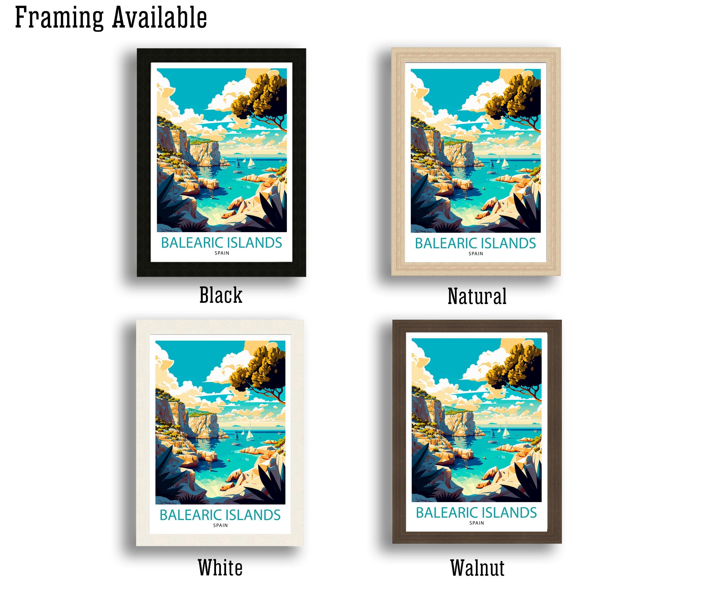 Balearic Islands Travel Poster, Coastal Spain Art Print