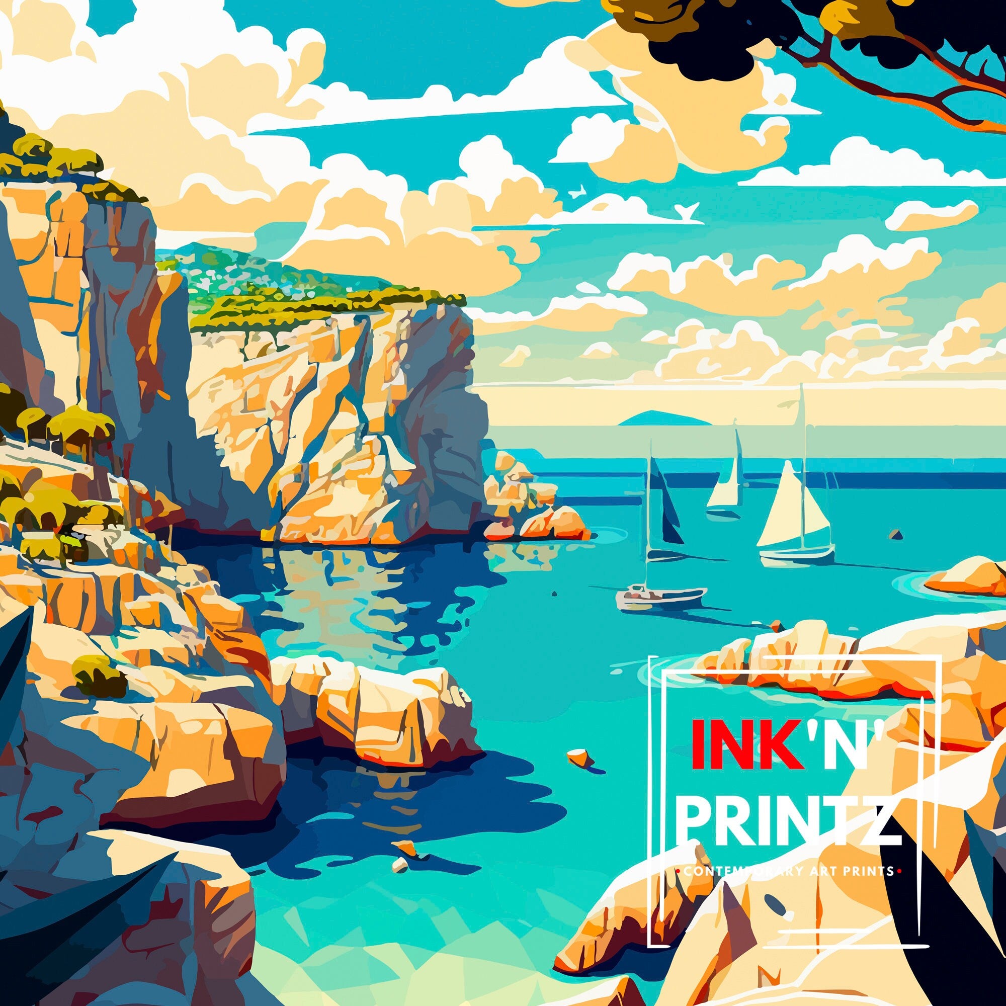 Balearic Islands Travel Poster, Coastal Spain Art Print