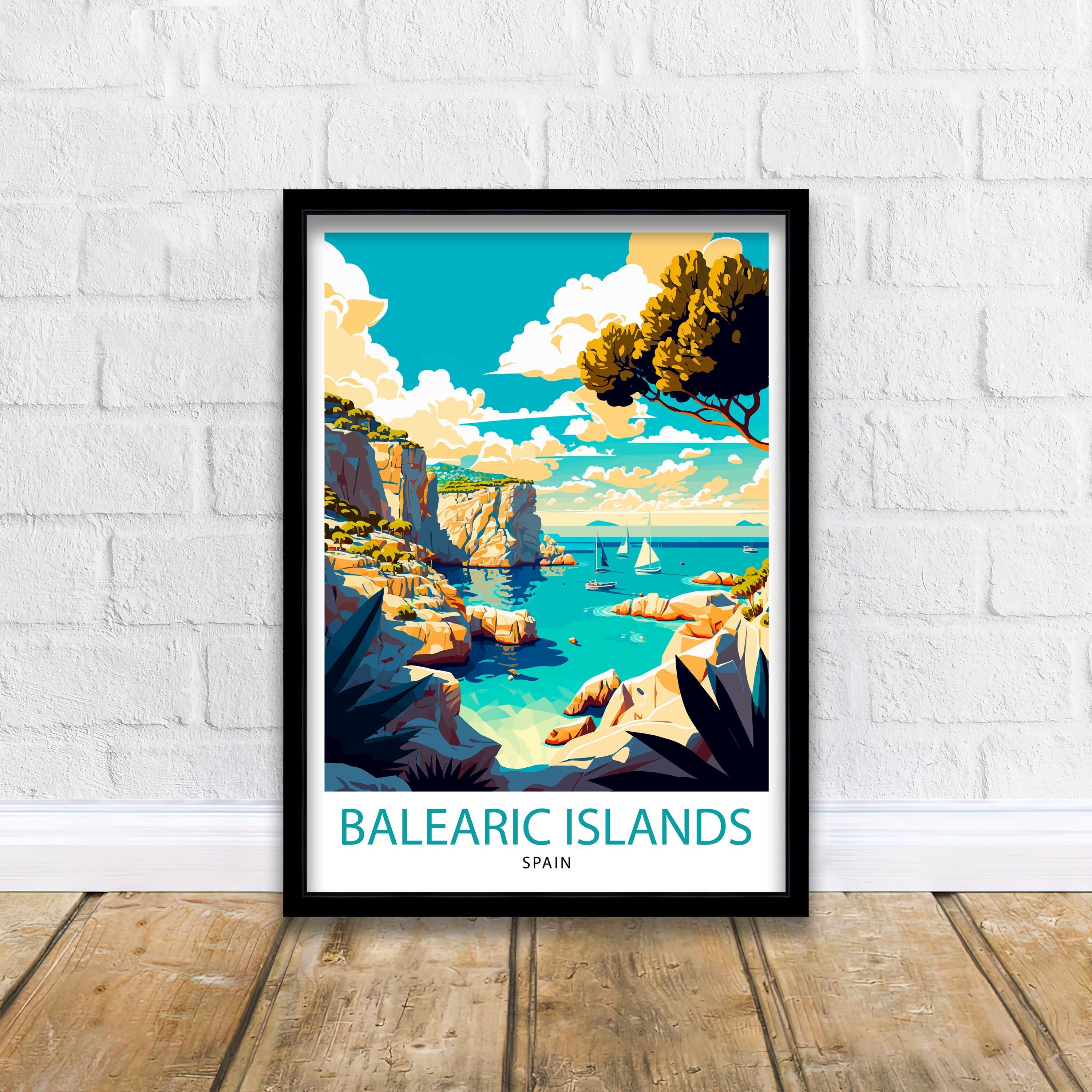 Balearic Islands Travel Poster, Coastal Spain Art Print