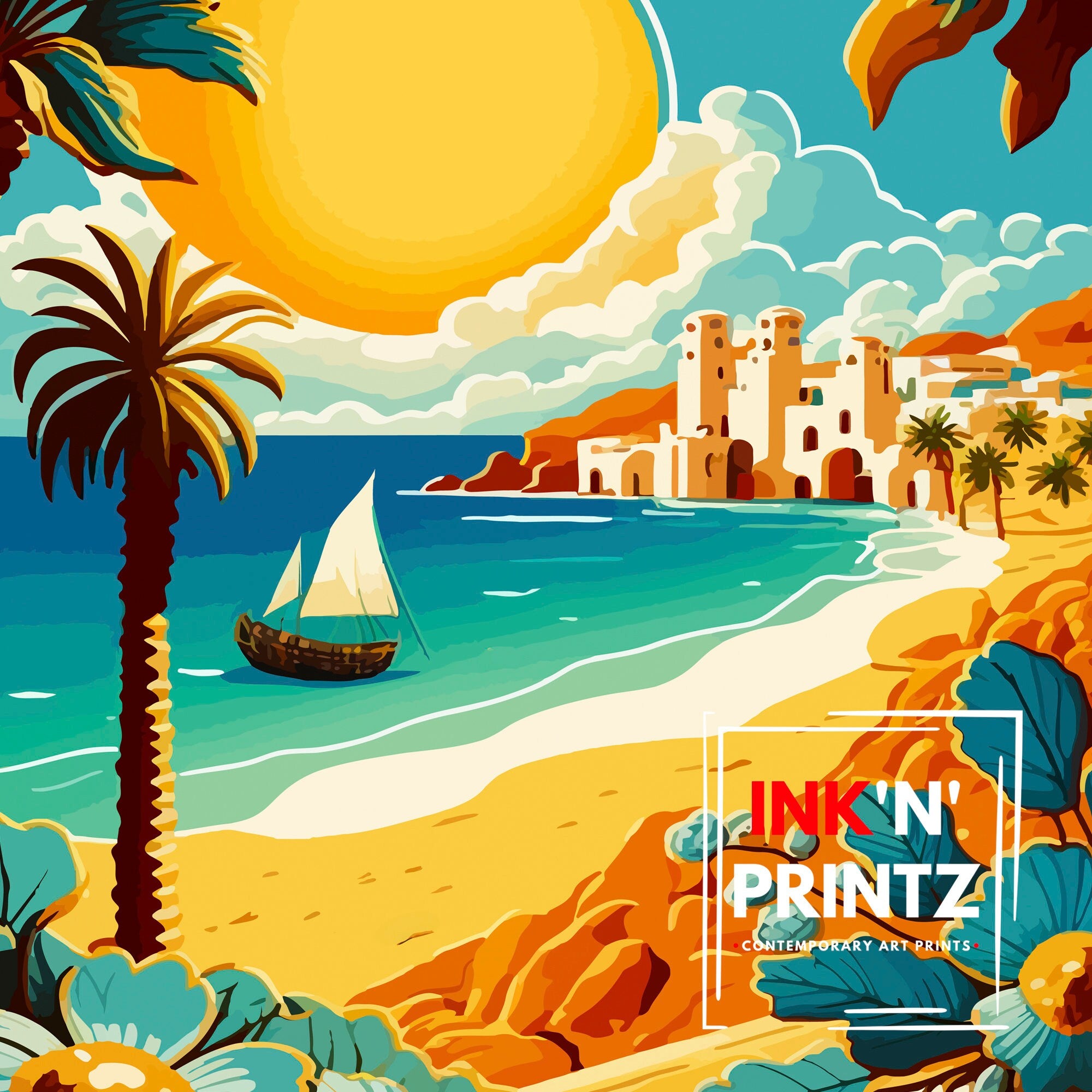 Costa del Almeria Travel Print, Spain Coastal Wall Art