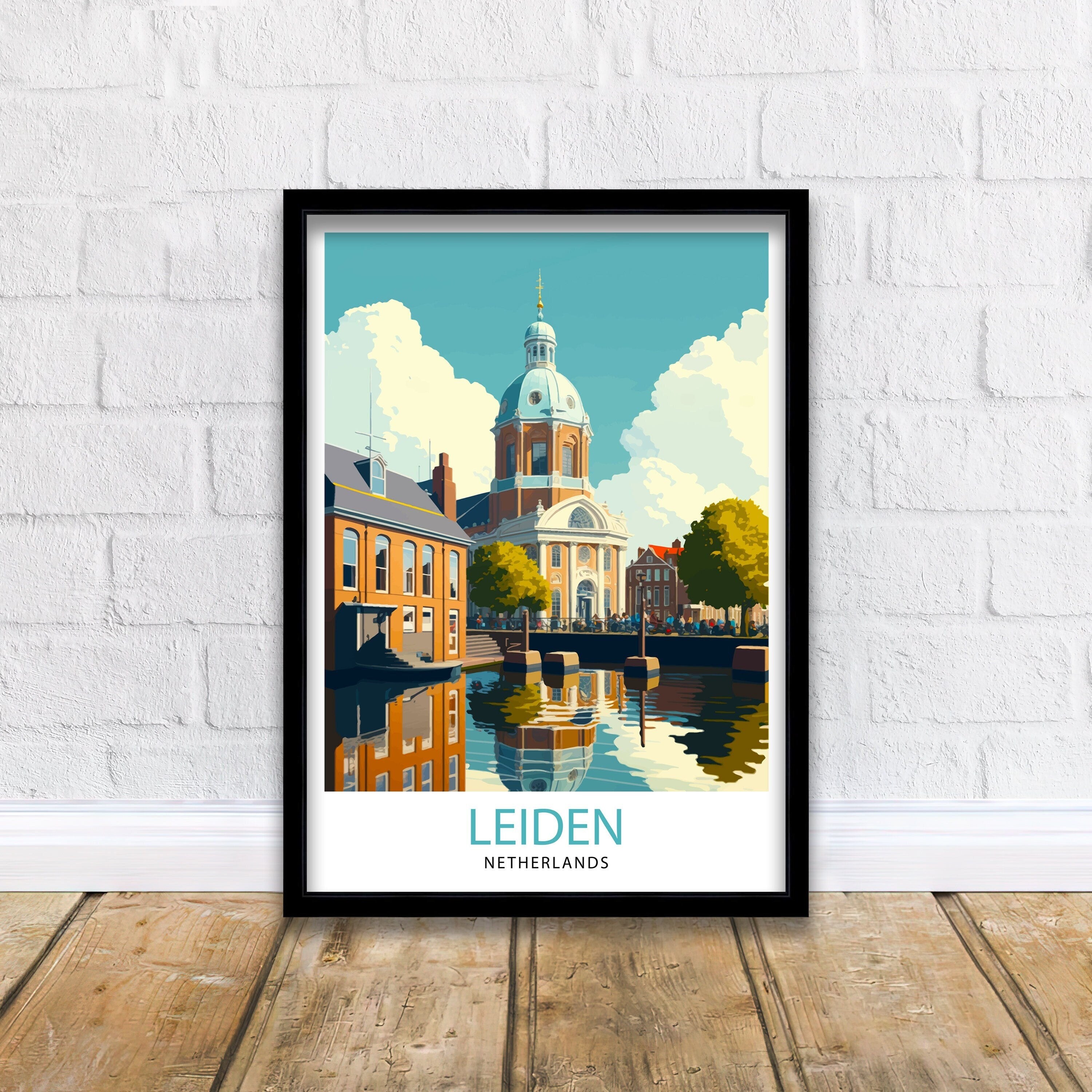 Leiden Netherlands Travel Poster, Dutch City Print