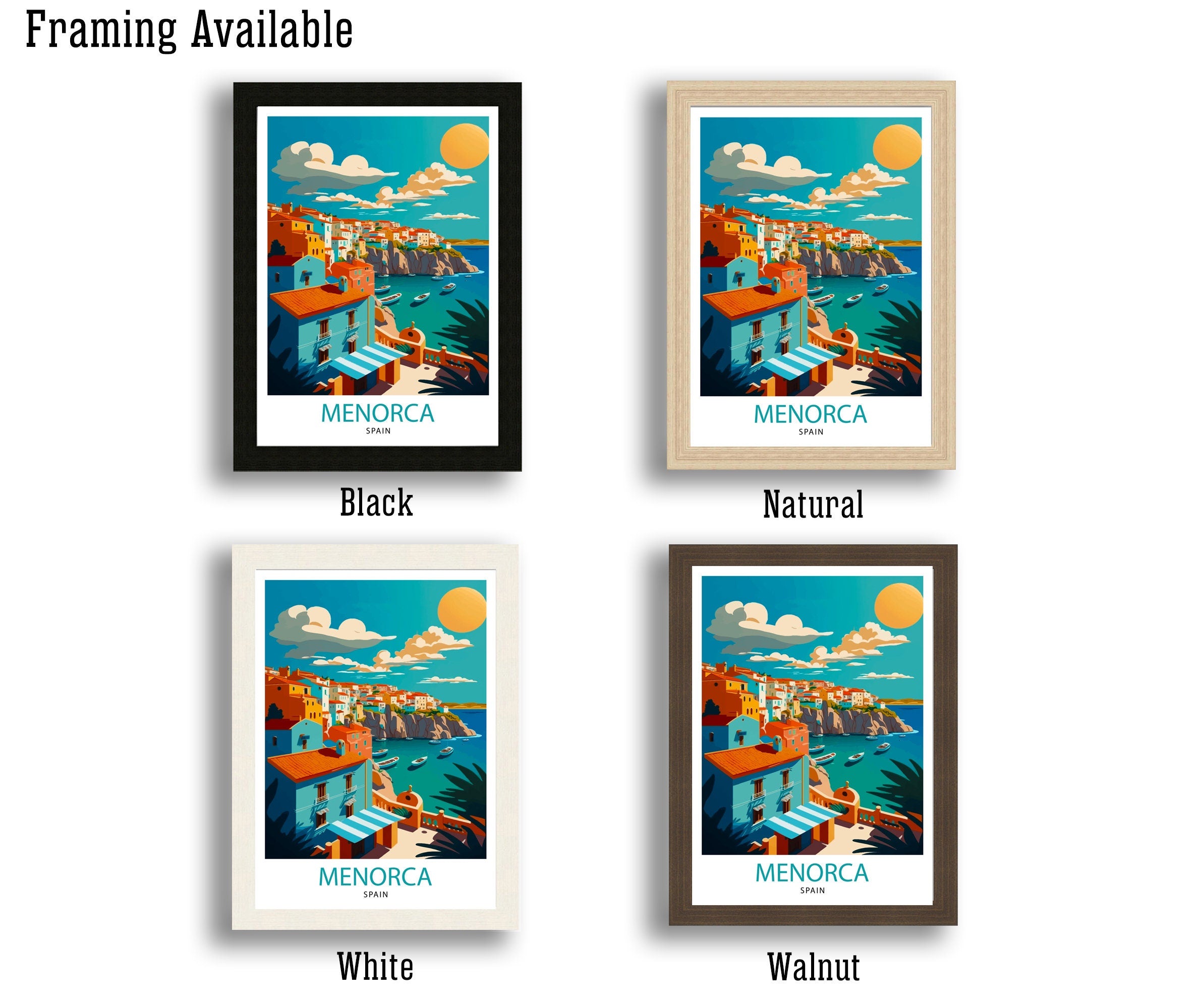 Menorca Spain Travel Illustration, Coastal Art Print