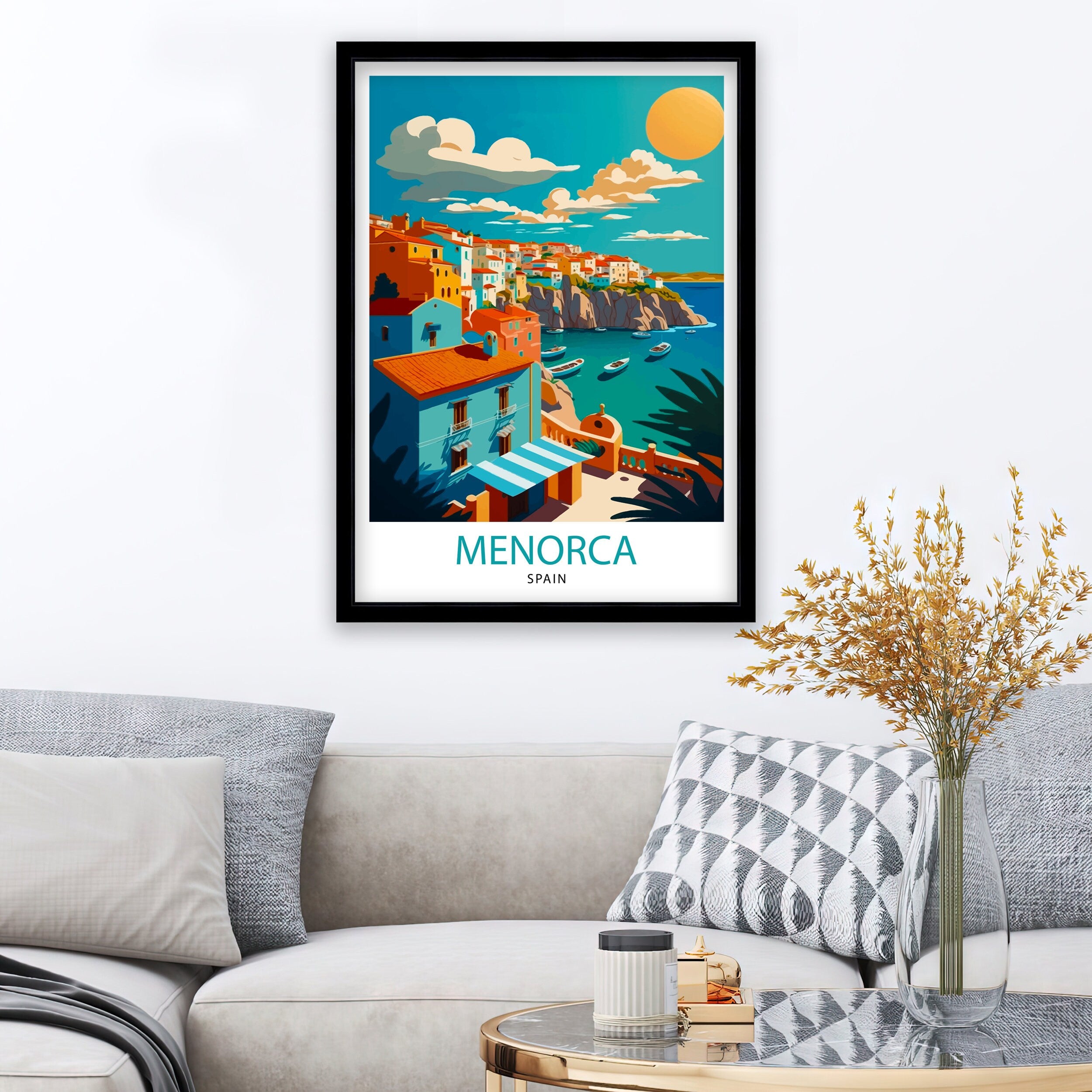 Menorca Spain Travel Illustration, Coastal Art Print