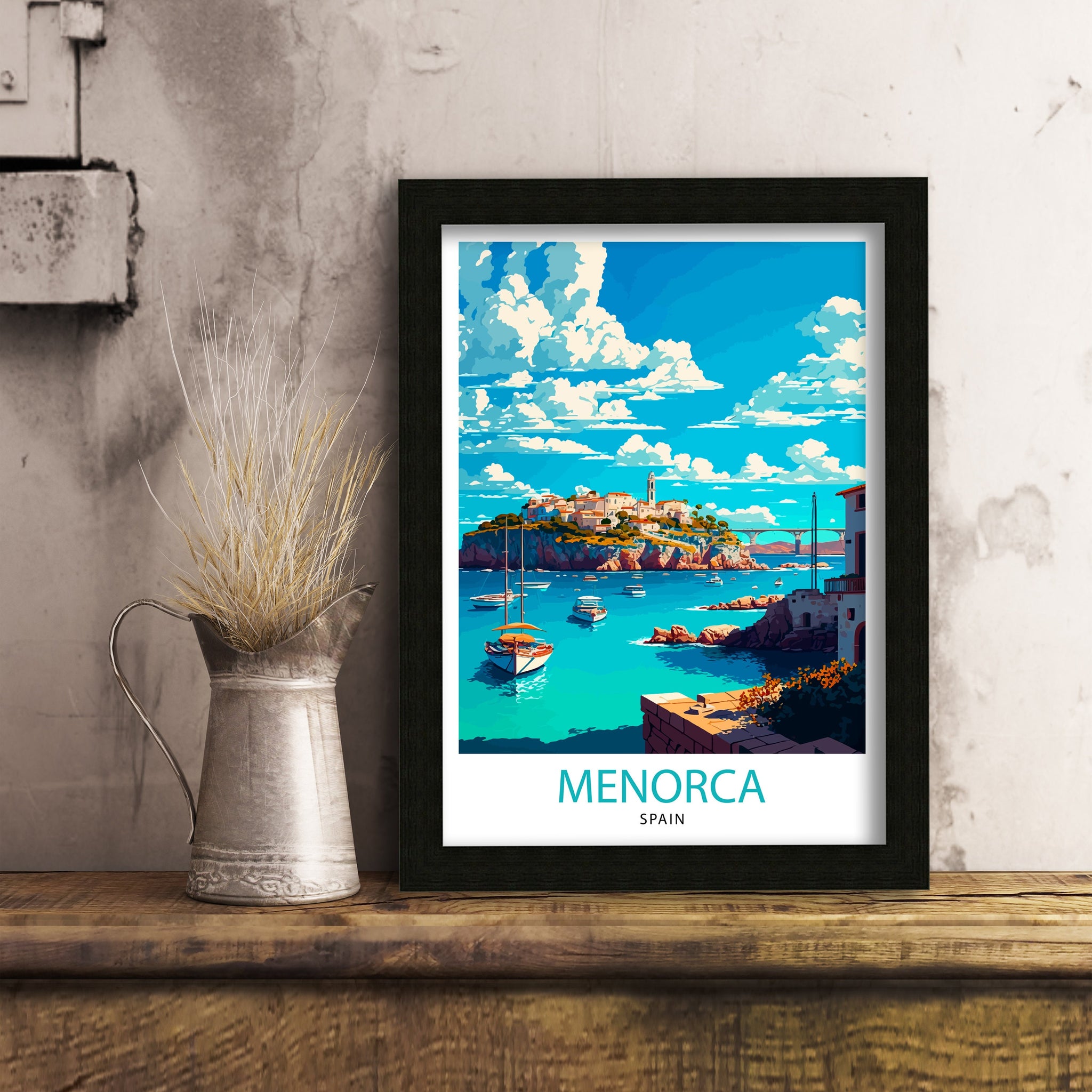 Menorca Spain Travel Illustration Print, Coastal Home Decor