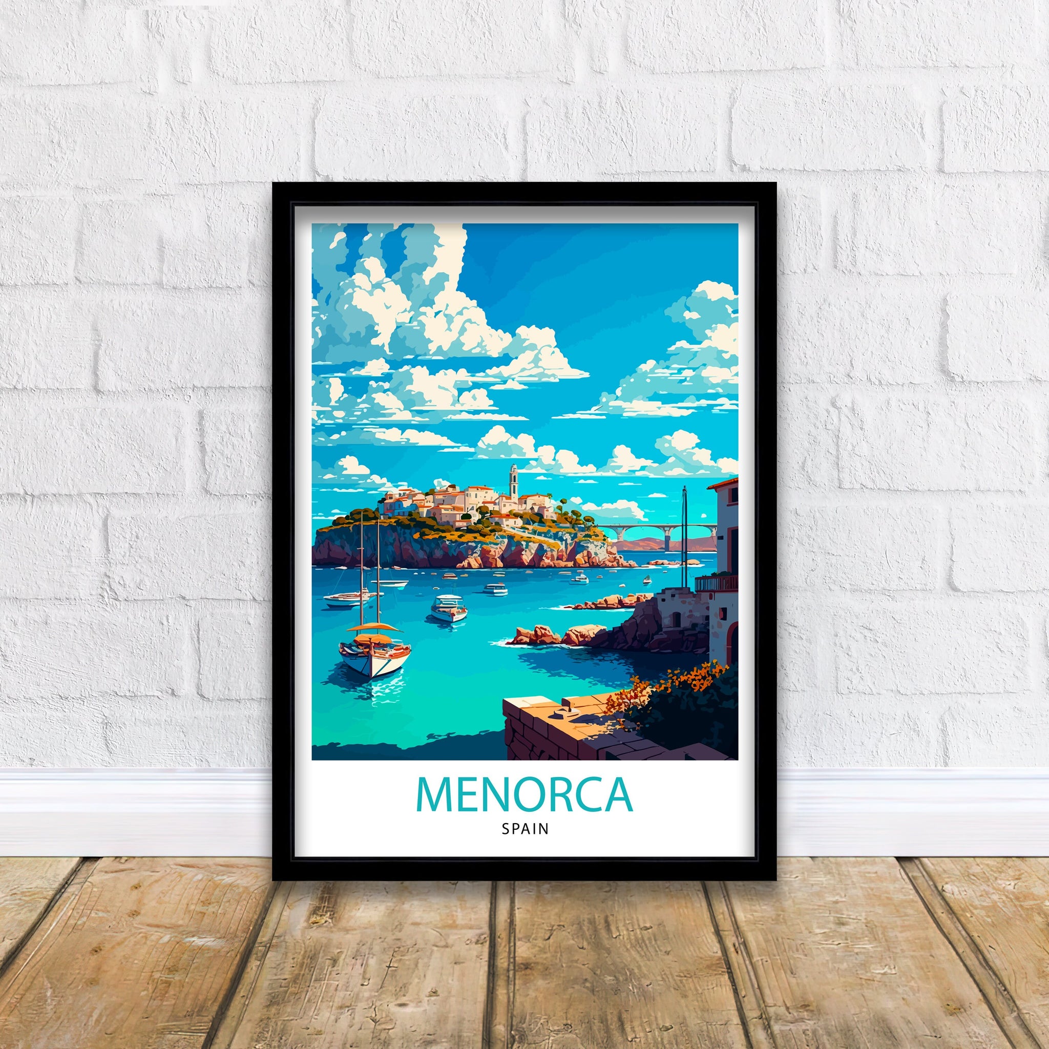 Menorca Spain Travel Illustration Print, Coastal Home Decor