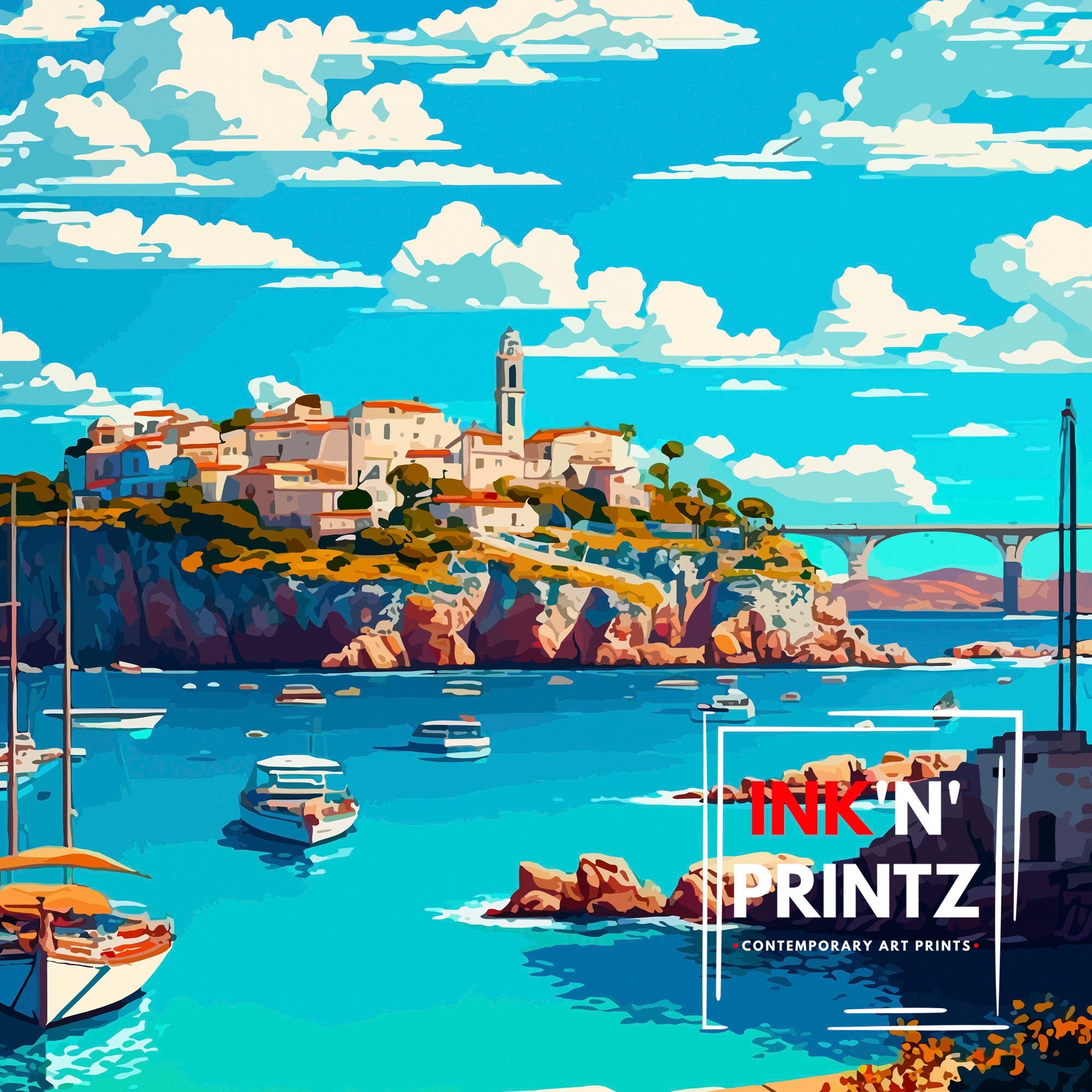 Menorca Spain Travel Illustration Print, Coastal Home Decor
