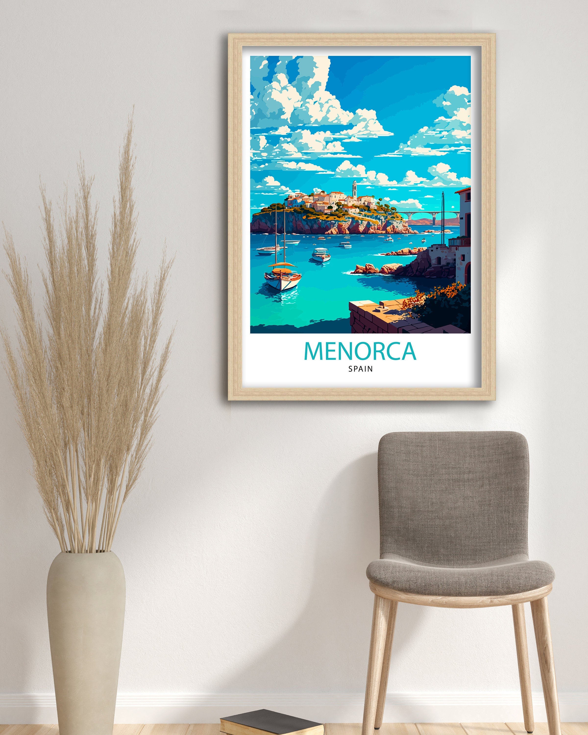 Menorca Spain Travel Illustration Print, Coastal Home Decor