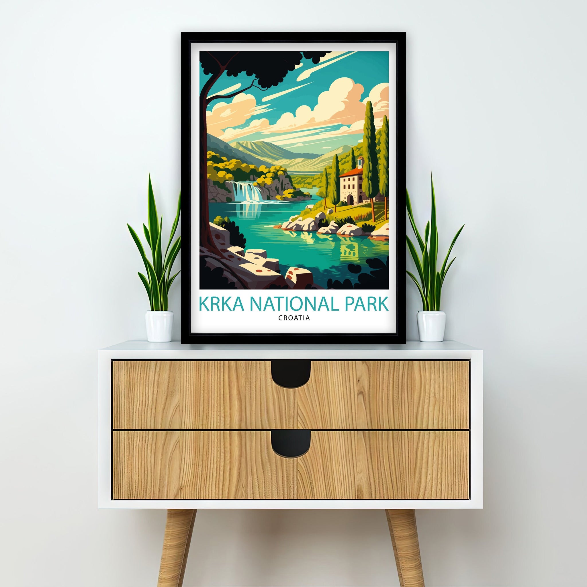 Krka Waterfalls Travel Poster, Croatia National Park Art Print
