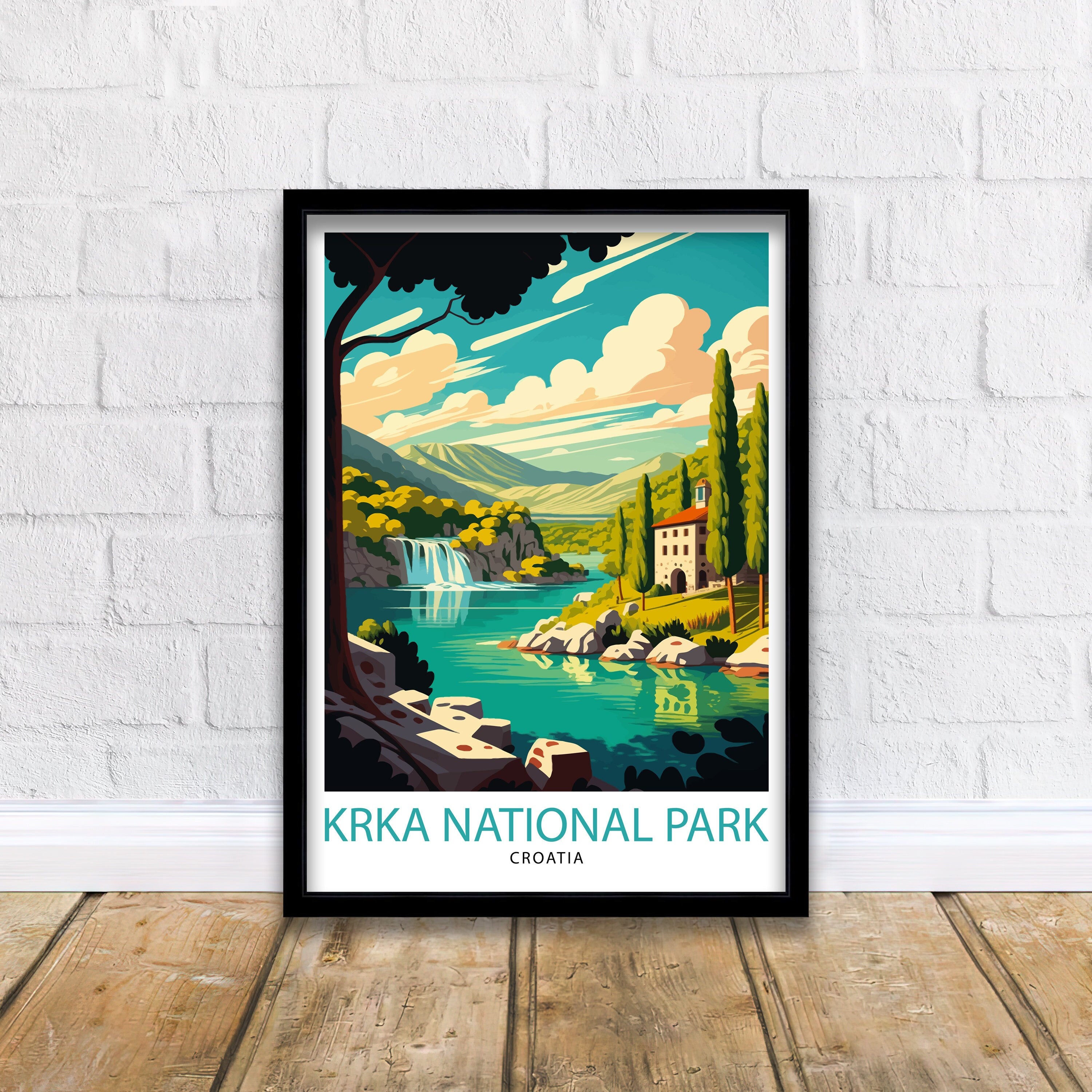 Krka Waterfalls Travel Poster, Croatia National Park Art Print