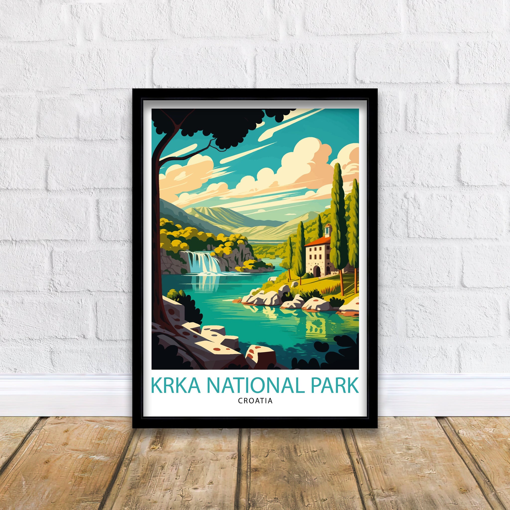 Krka Waterfalls Travel Poster, Croatia National Park Art Print