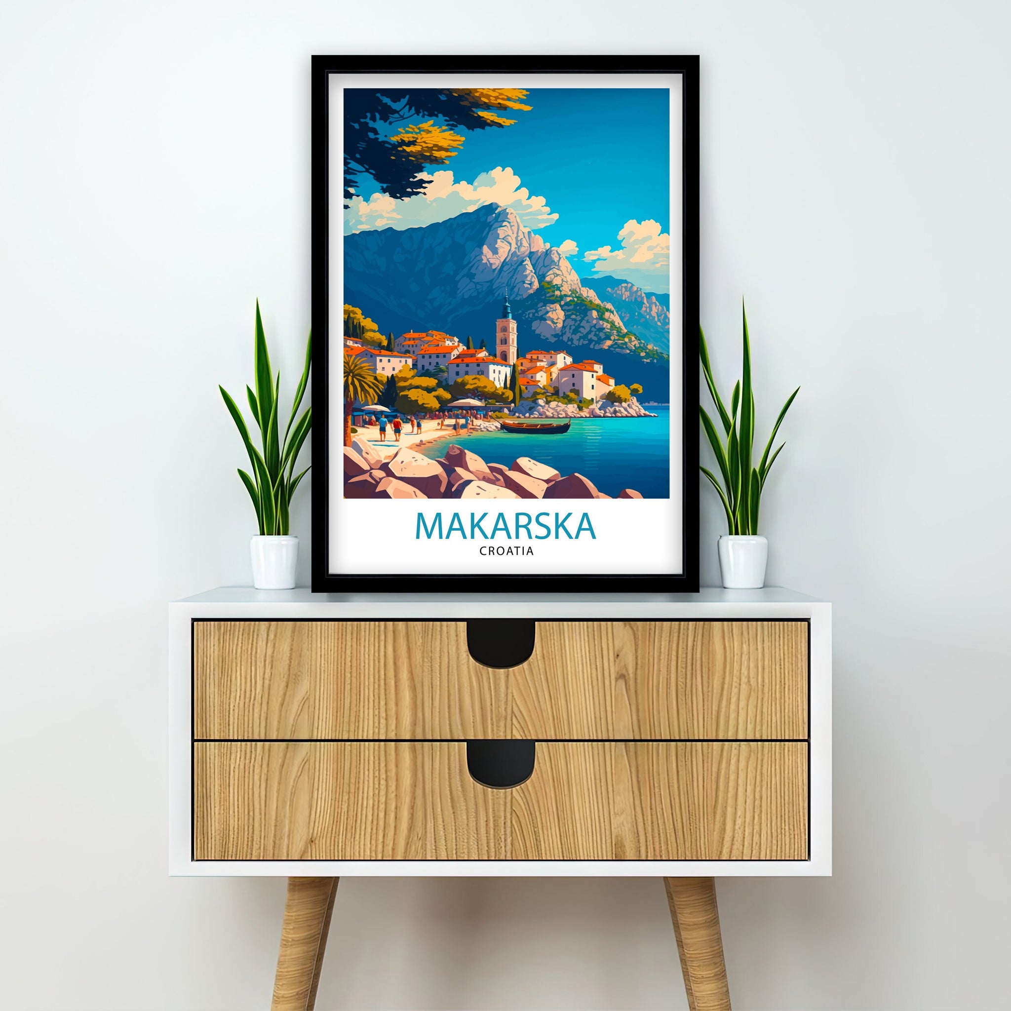 Makarska Croatia Travel Poster, Coastal Illustration