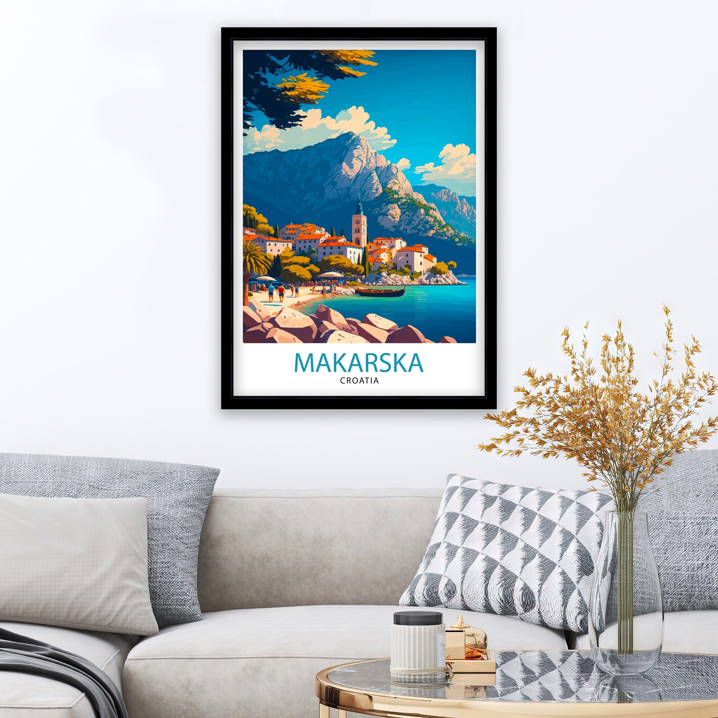 Makarska Croatia Travel Poster, Coastal Illustration