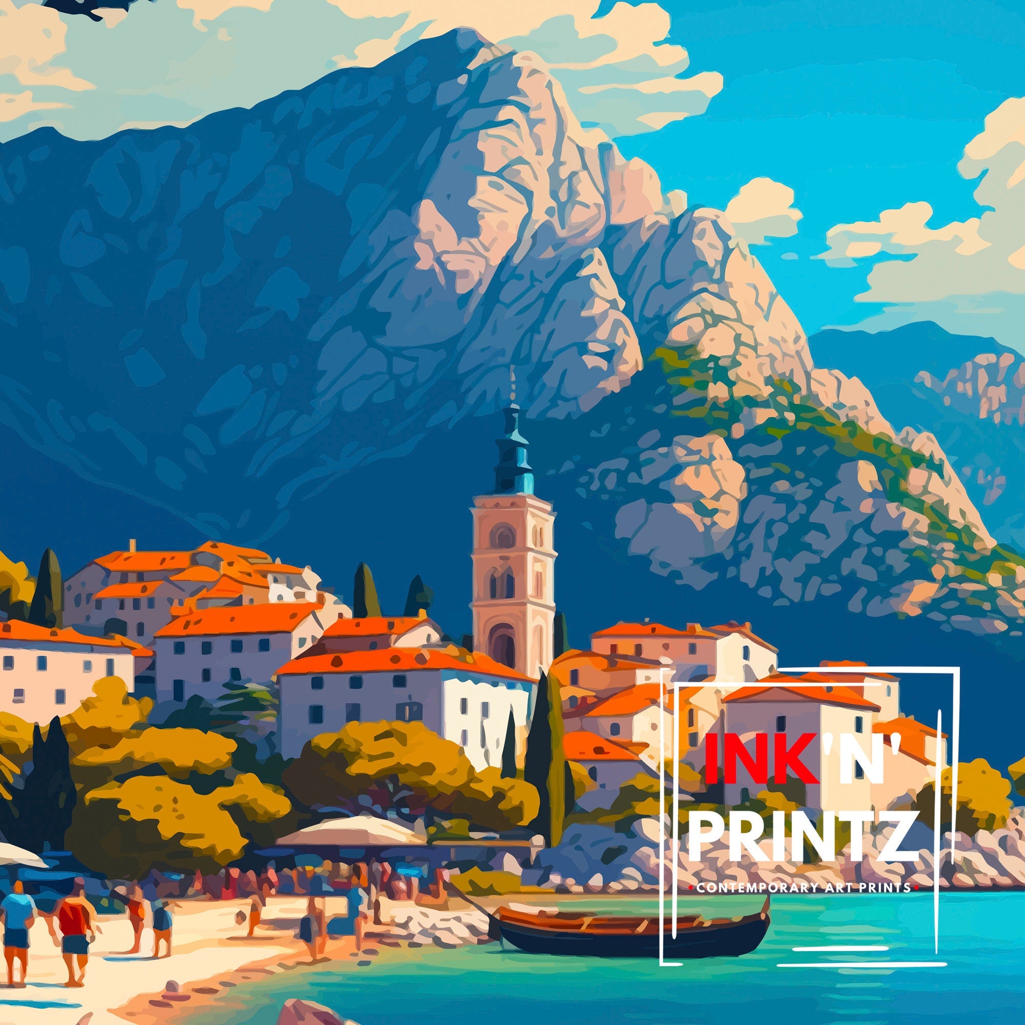 Makarska Croatia Travel Poster, Coastal Illustration